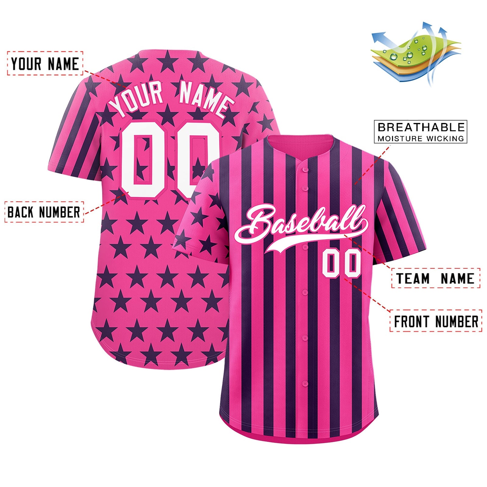 Custom Pink White Navy American Flag Graffiti Pattern Baseball Jersey| KXKSHOP