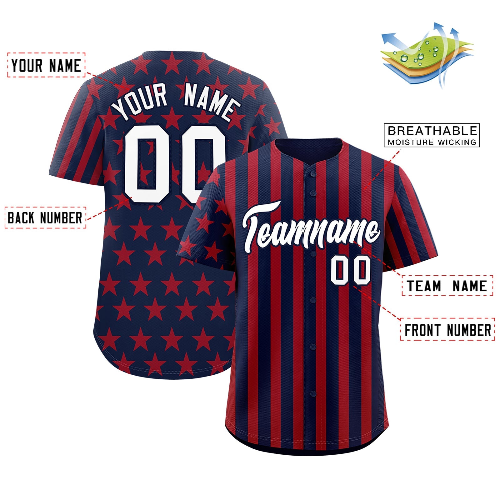 Custom Navy Red American Flag Graffiti Pattern Baseball Jersey| KXKSHOP