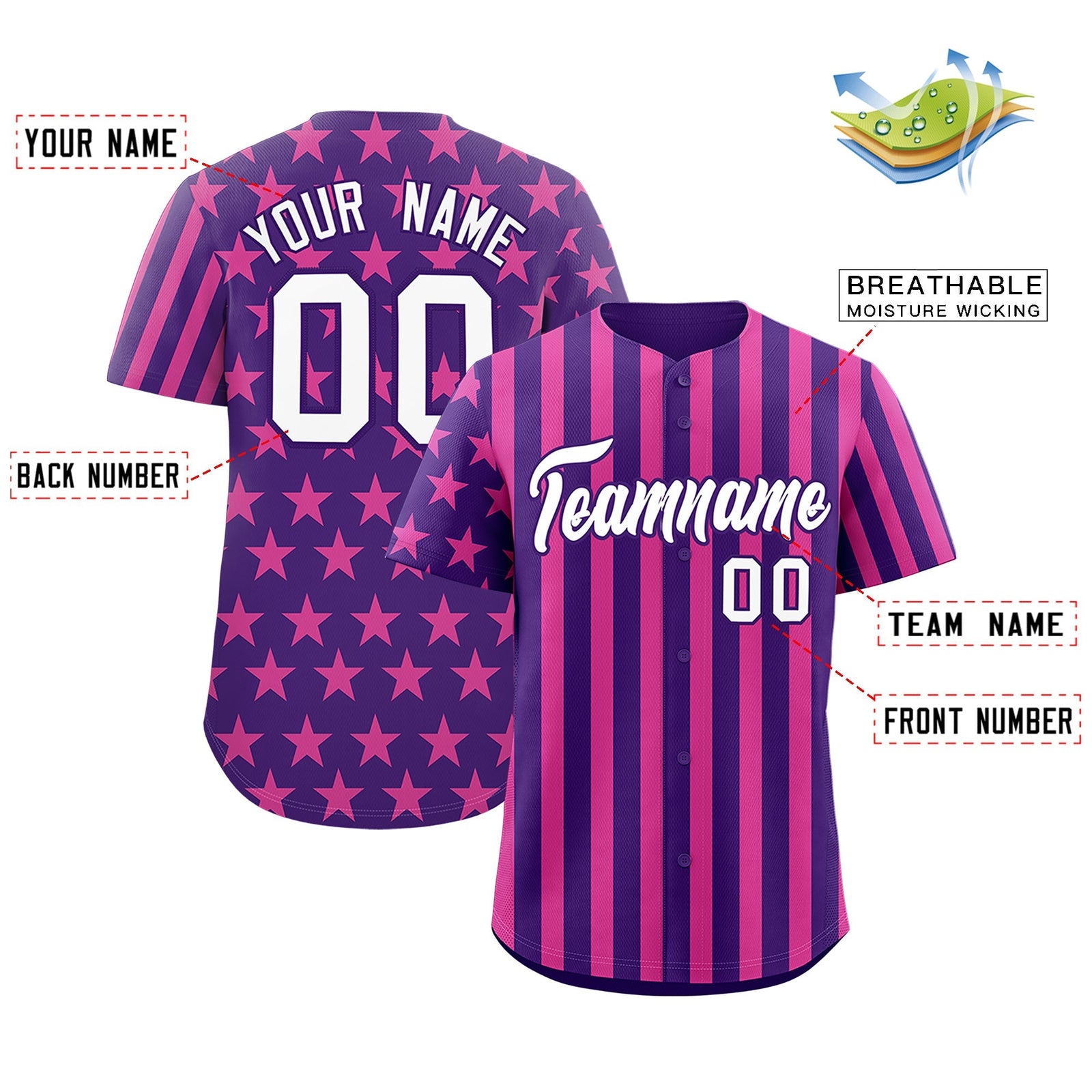 Custom Purple Pink American Flag Graffiti Pattern Baseball Jersey| KXKSHOP