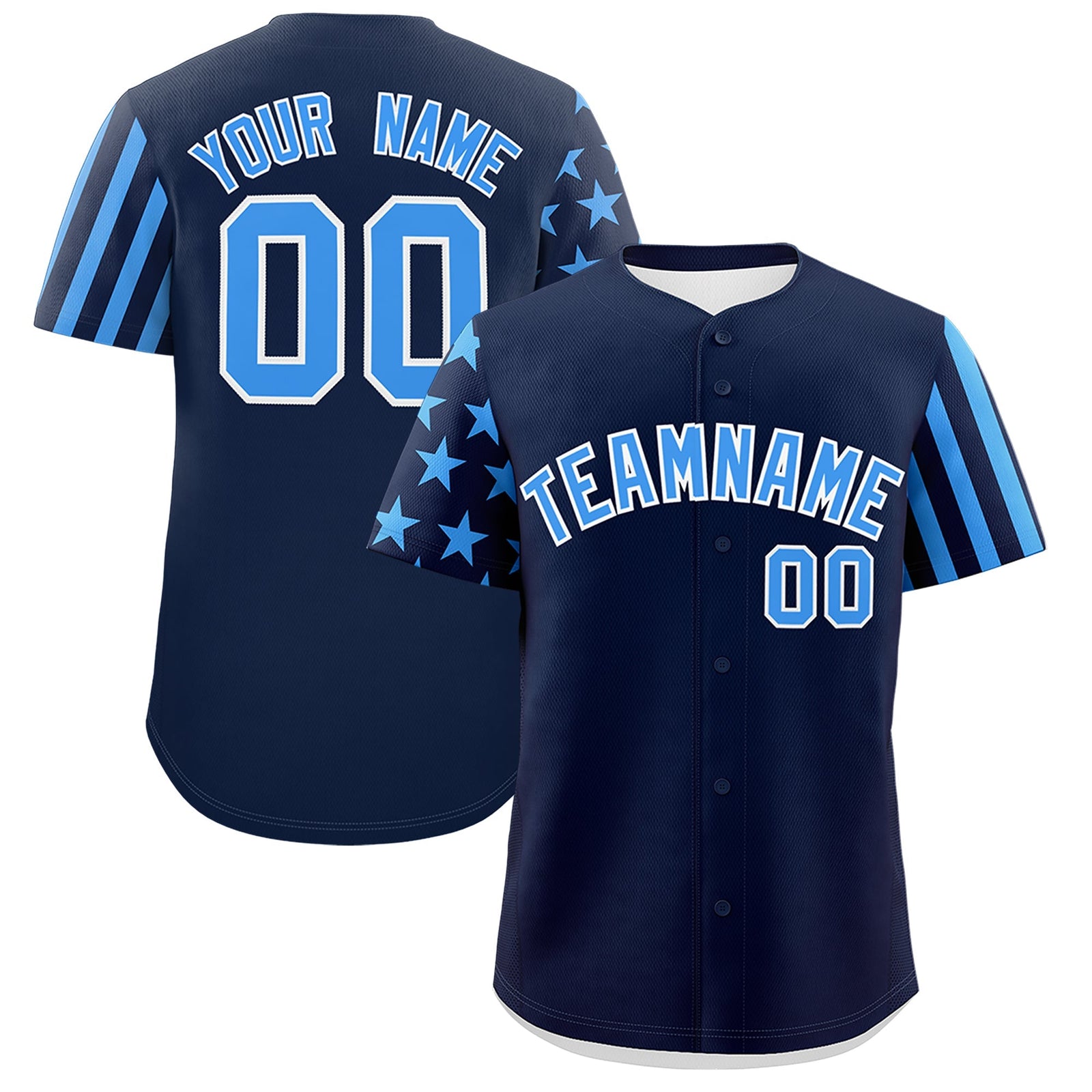 Custom Navy Powder Blue American Flag Raglan Sleeves Baseball Jersey| KXKSHOP