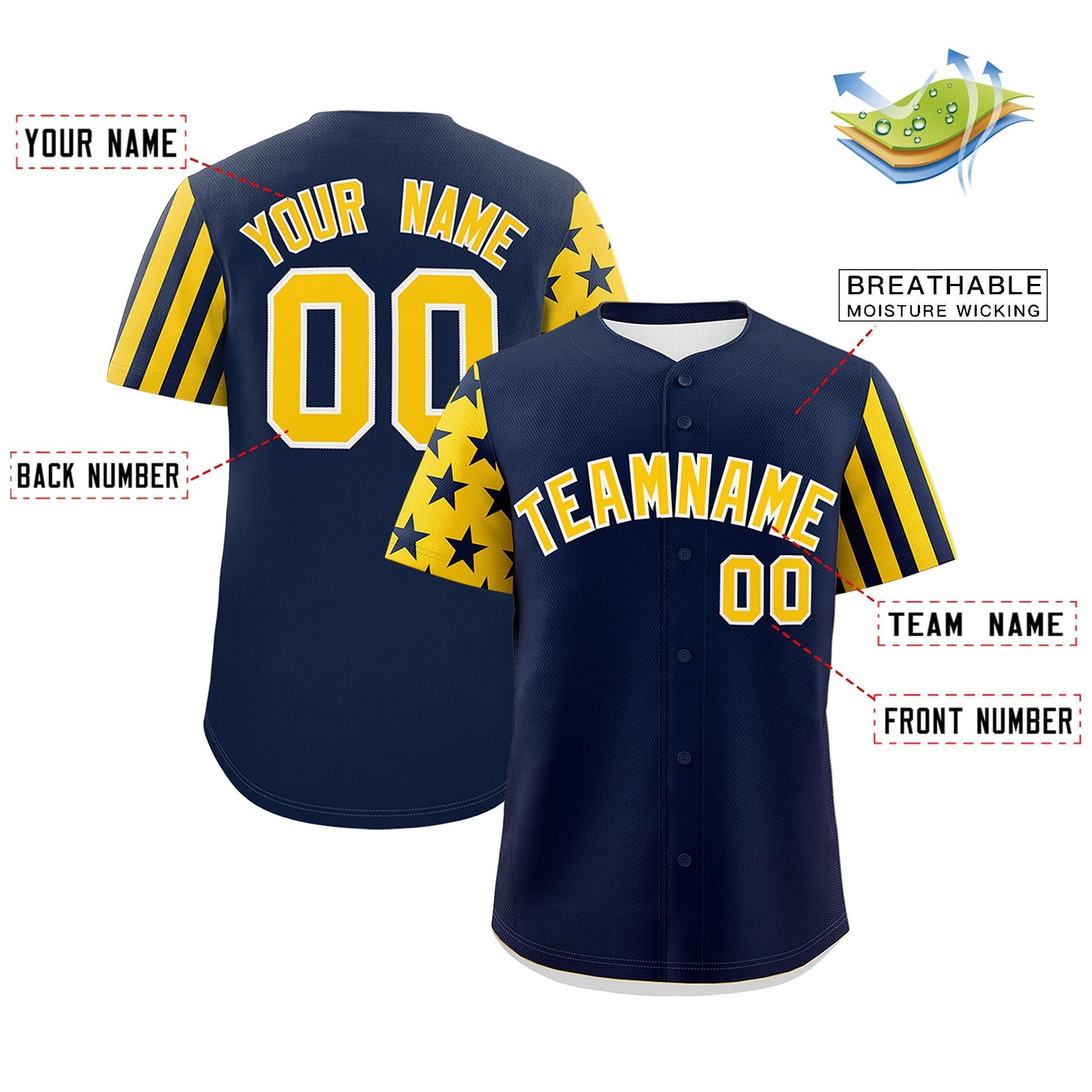 Custom Navy Gold American Flag Raglan Sleeves Baseball Jersey| KXKSHOP