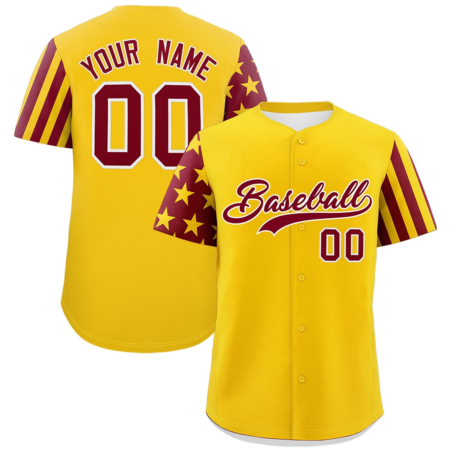 Custom Gold Crimson American Flag Raglan Sleeves Baseball Jersey| KXKSHOP