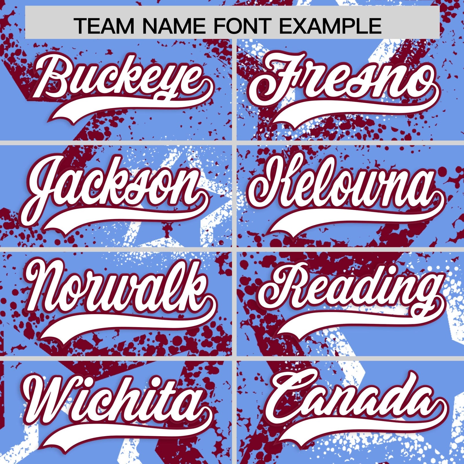 Custom Light Blue White Crimson Star-Shaped Ink Texture Graffiti Pattern Baseball Jersey | Sublimation Printed & Stitched,Add Name and Numbern,Perfect for Parties,Perfect for Training | KXKSHOP