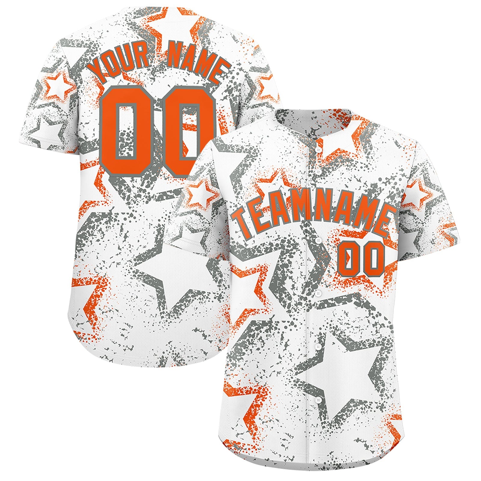 Custom White Orange Star-Shaped Ink Texture Graffiti Pattern Baseball Jersey | Sublimation Printed & Stitched,Add Name and Numbern,Perfect for Parties,Perfect for Training | KXKSHOP