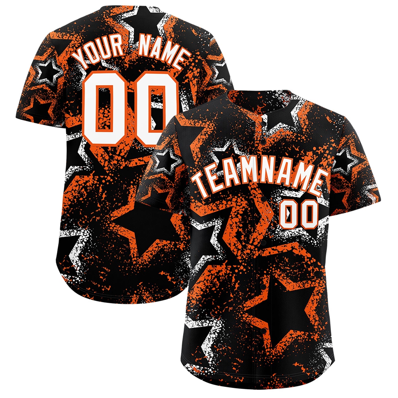 Custom Black White Orange Star-Shaped Ink Texture Graffiti Pattern Baseball Jersey | Sublimation Printed & Stitched,Add Name and Numbern,Perfect for Parties,Perfect for Training | KXKSHOP