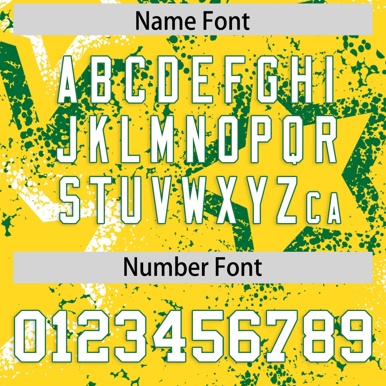 Custom Gold White Kelly Green Star-Shaped Ink Texture Graffiti Pattern Baseball Jersey | Sublimation Printed & Stitched,Add Name and Numbern,Perfect for Parties,Perfect for Training | KXKSHOP