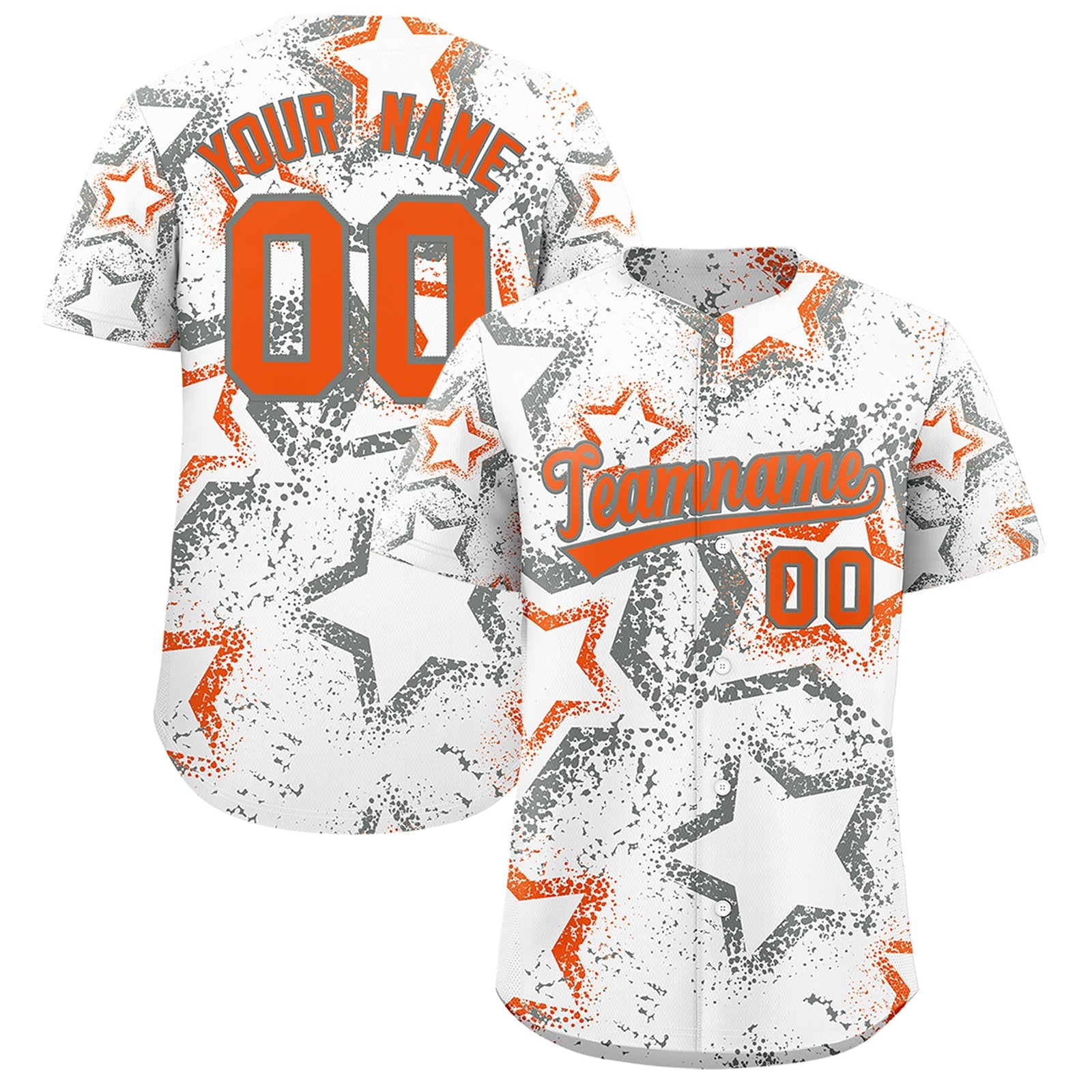 Custom White Orange Star-Shaped Ink Texture Graffiti Pattern Baseball Jersey | Sublimation Printed & Stitched,Add Name and Numbern,Perfect for Parties,Perfect for Training | KXKSHOP