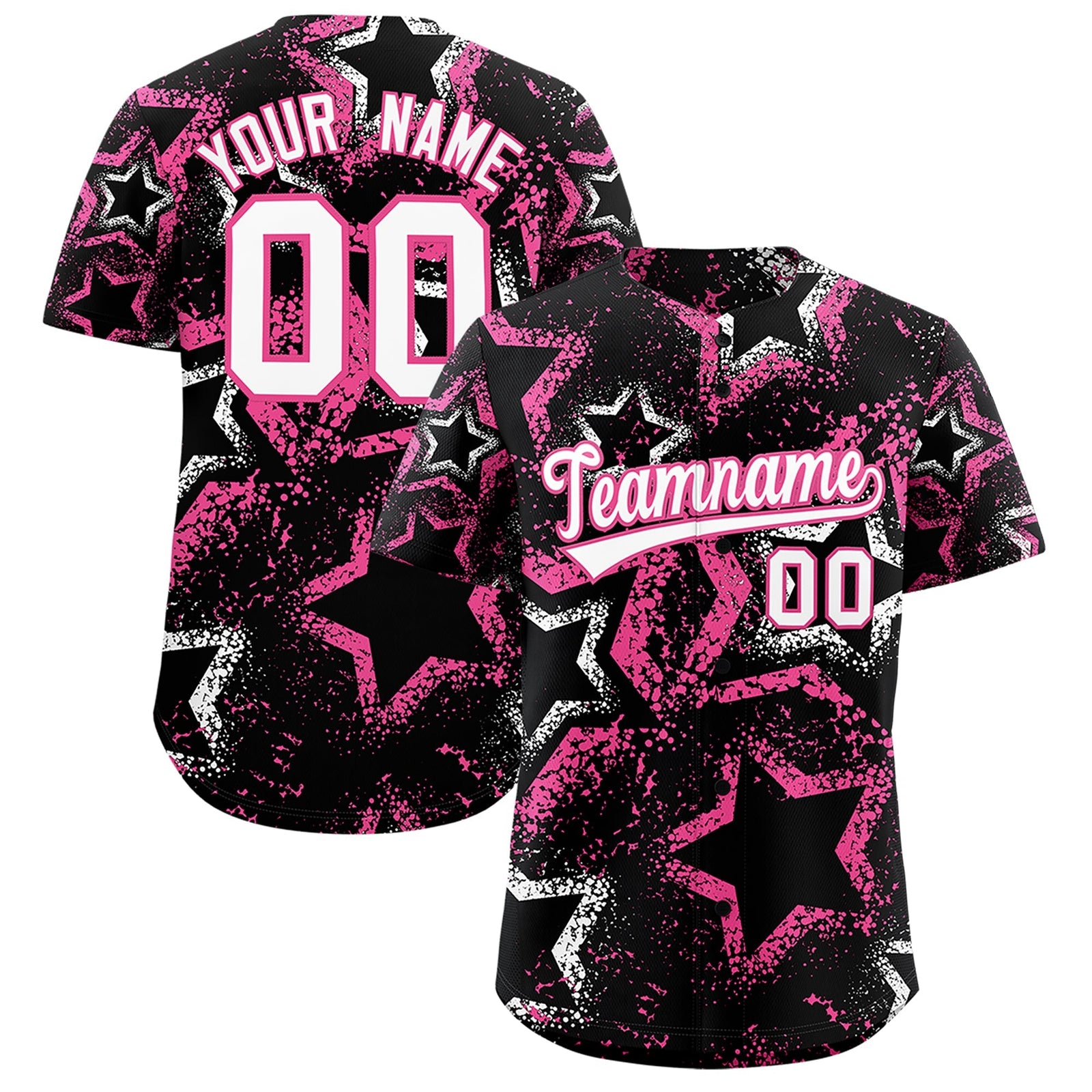 Custom Black White Pink Star-Shaped Ink Texture Graffiti Pattern Baseball Jersey | Sublimation Printed & Stitched,Add Name and Numbern,Perfect for Parties,Perfect for Training | KXKSHOP