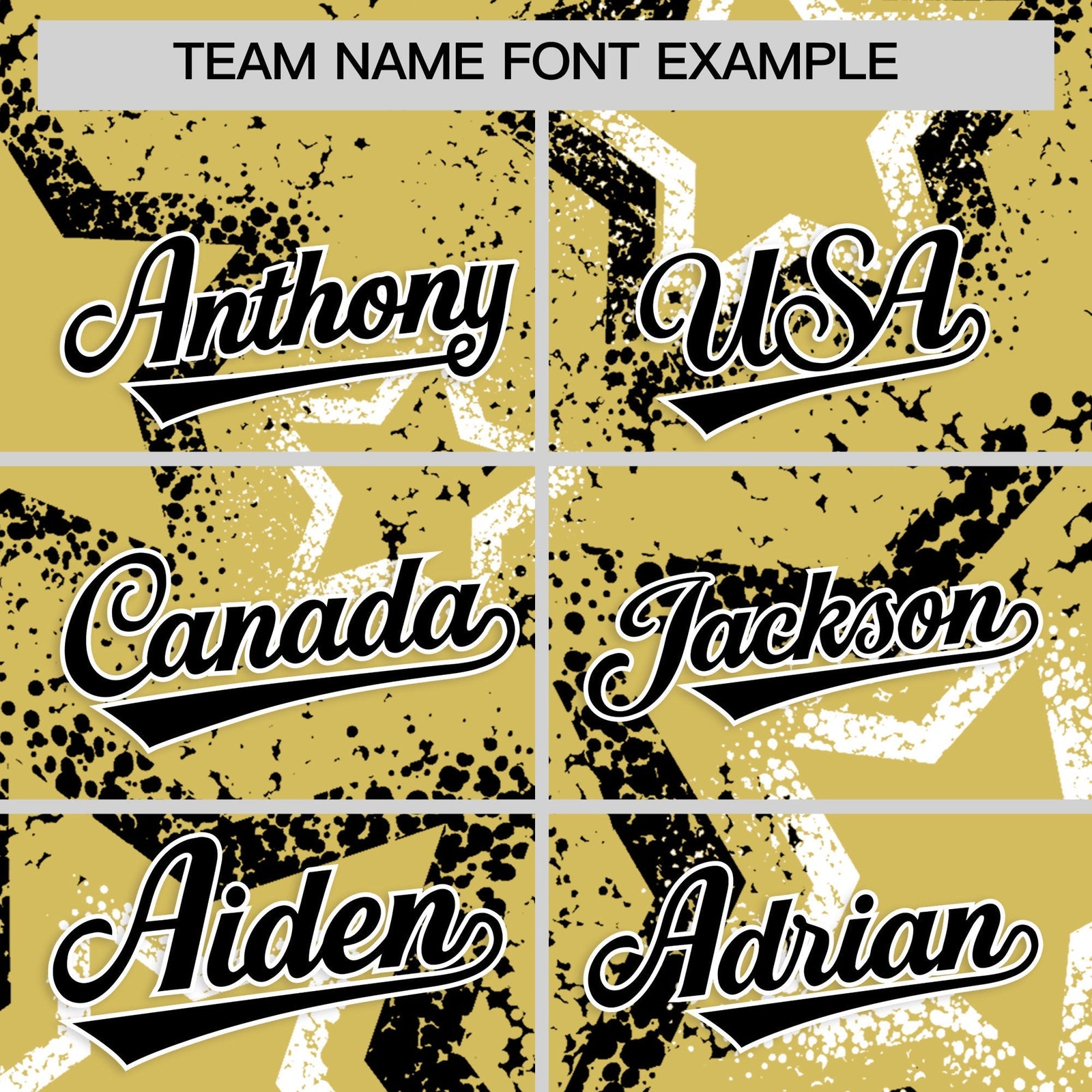 Custom Old Gold White Black Star-Shaped Ink Texture Graffiti Pattern Baseball Jersey | Sublimation Printed & Stitched,Add Name and Numbern,Perfect for Parties,Perfect for Training | KXKSHOP