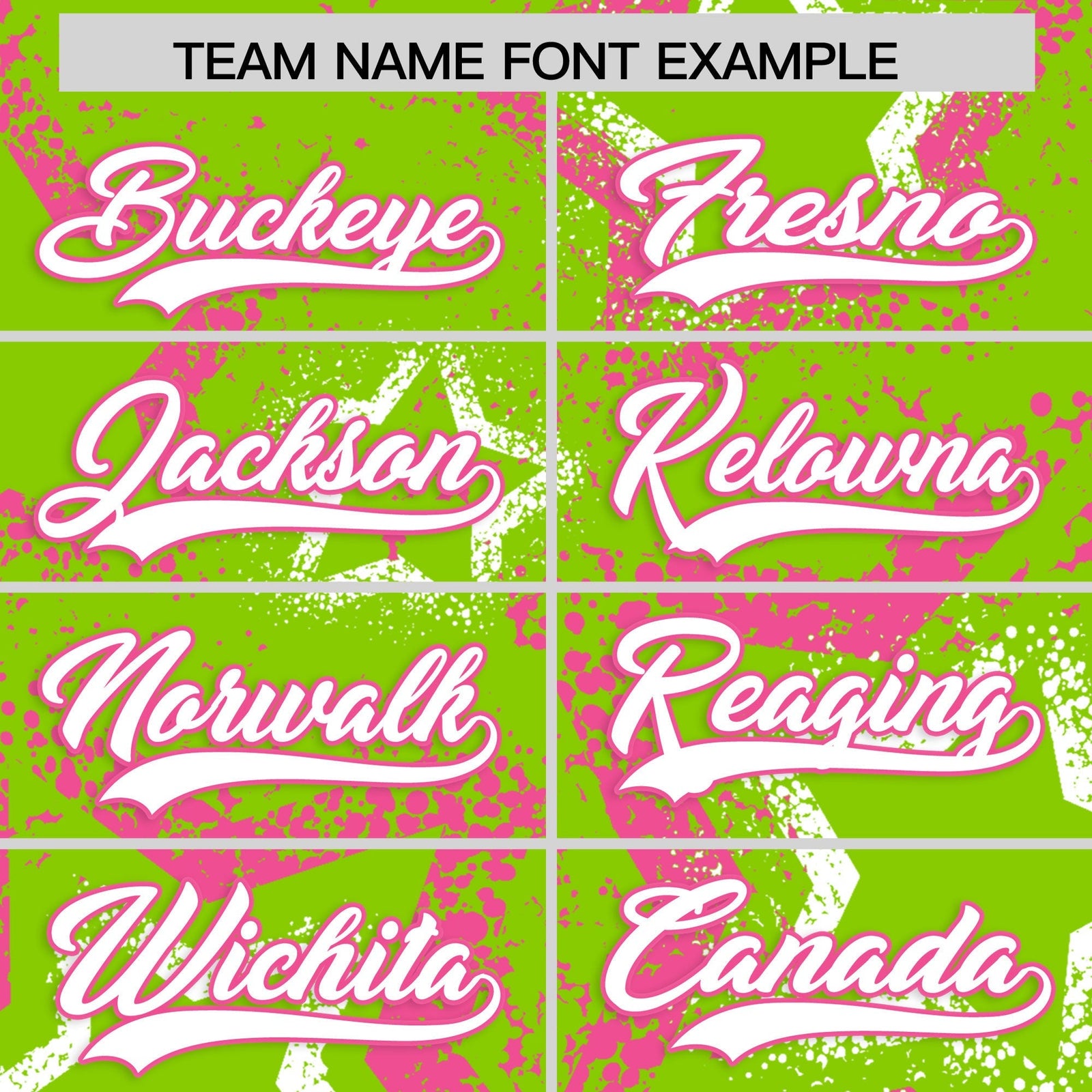 Custom Neon Green Pink White Star-Shaped Ink Texture Graffiti Pattern Baseball Jersey | Sublimation Printed & Stitched,Add Name and Numbern,Perfect for Parties,Perfect for Training | KXKSHOP