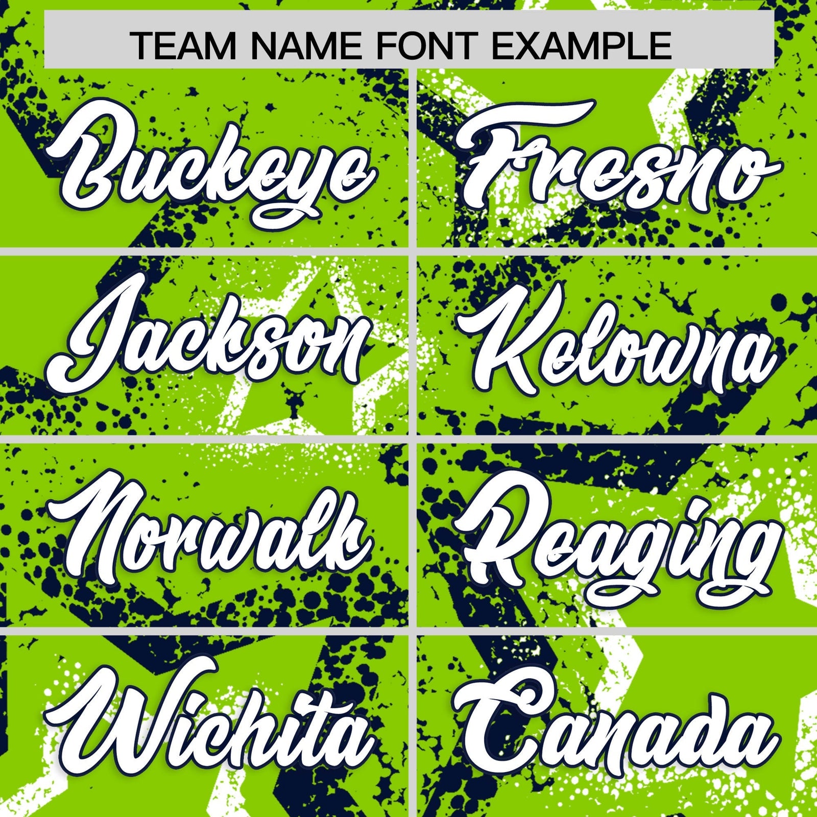 Custom Neon Green White Navy Star-Shaped Ink Texture Graffiti Pattern Baseball Jersey | Sublimation Printed & Stitched,Add Name and Numbern,Perfect for Parties,Perfect for Training | KXKSHOP