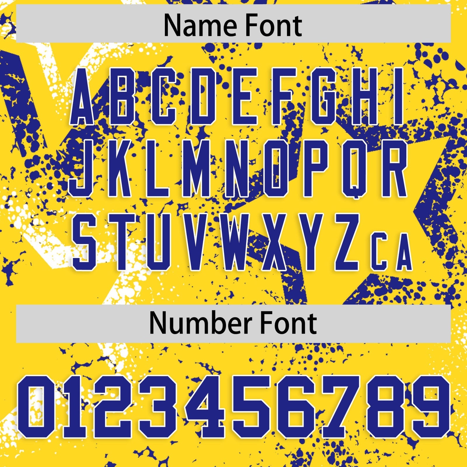 Custom Gold White Royal Blue Star-Shaped Ink Texture Graffiti Pattern Baseball Jersey | Sublimation Printed & Stitched,Add Name and Numbern,Perfect for Parties,Perfect for Training | KXKSHOP