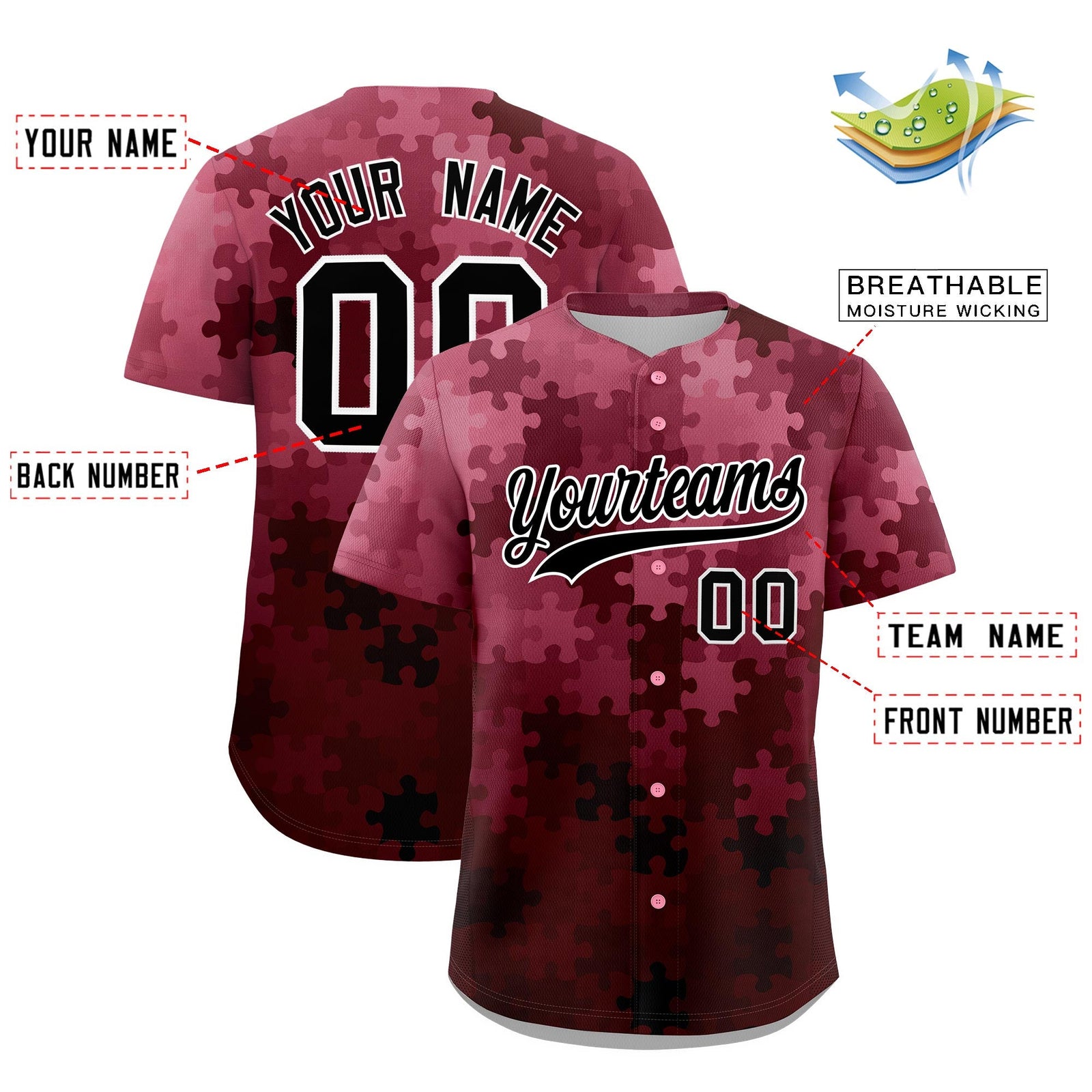 Custom White Black Puzzle Elements Baseball Jersey | Sublimation Printed & Stitched,Add Name and Numbern,Perfect for Teams | KXKSHOP