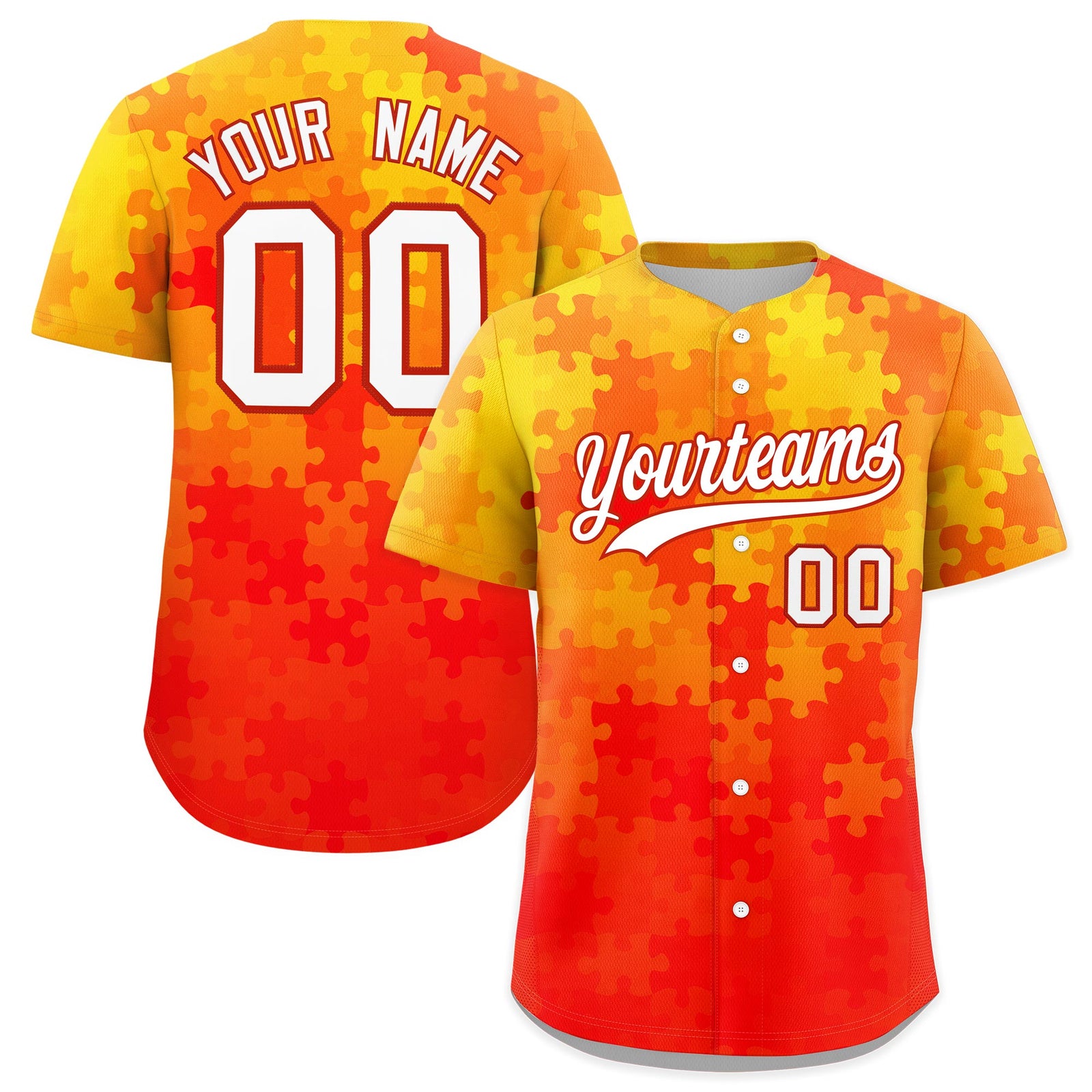 Custom White Red Puzzle Elements Baseball Jersey | Sublimation Printed & Stitched,Add Name and Numbern,Perfect for Teams | KXKSHOP