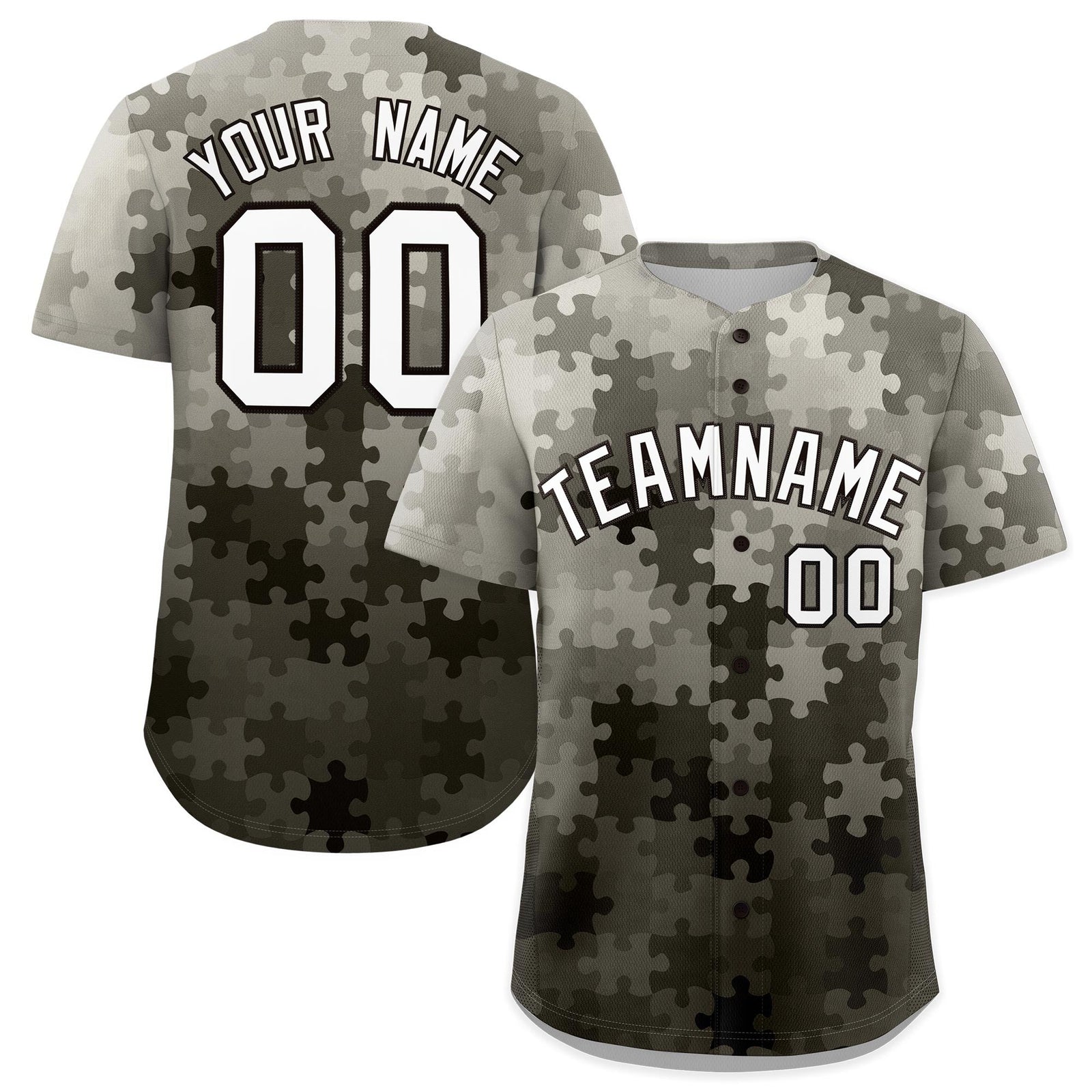 Custom Gray White Black Puzzle Elements Baseball Jersey | Sublimation Printed & Stitched,Add Name and Numbern,Perfect for Teams | KXKSHOP