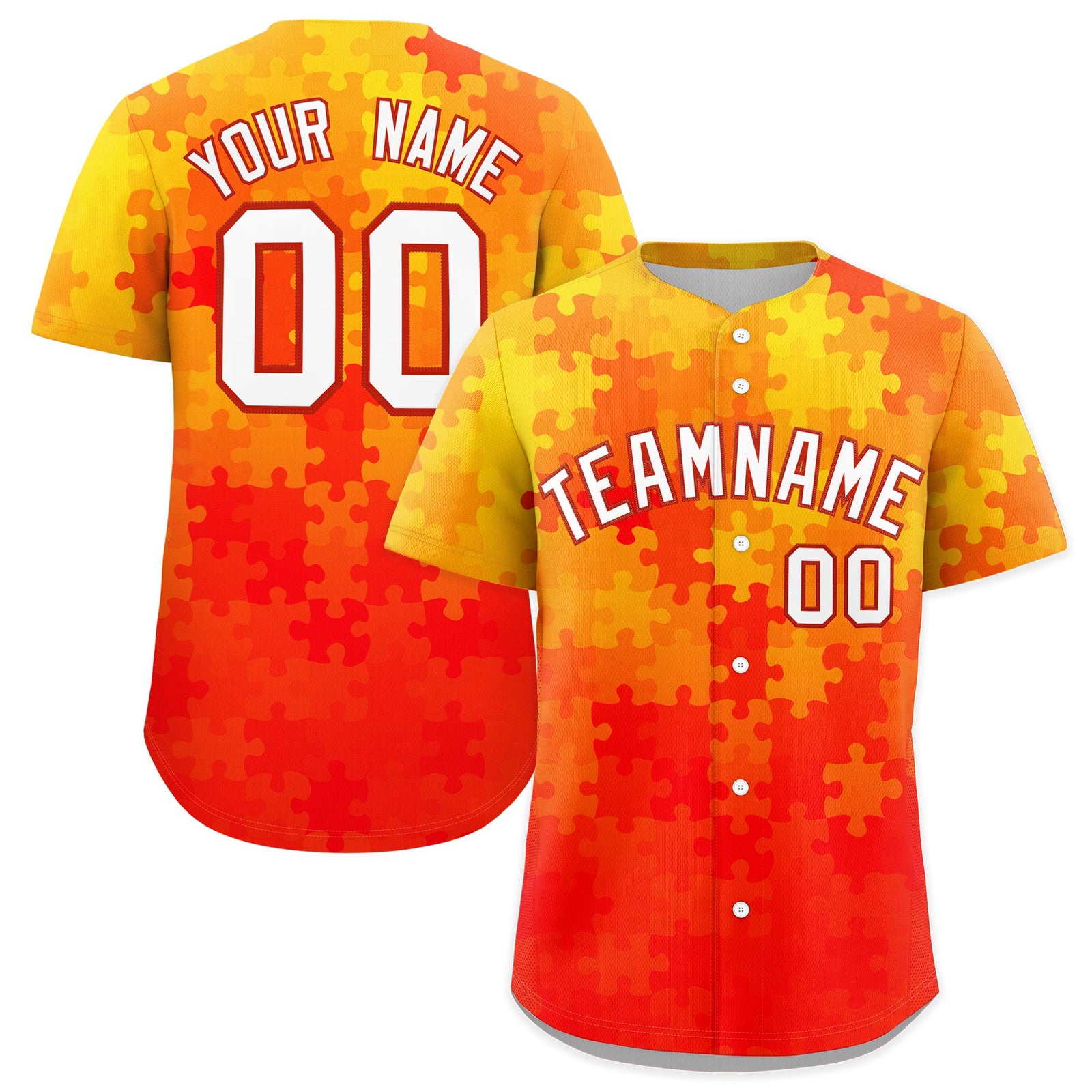 Custom White Red Puzzle Elements Baseball Jersey | Sublimation Printed & Stitched,Add Name and Numbern,Perfect for Teams | KXKSHOP