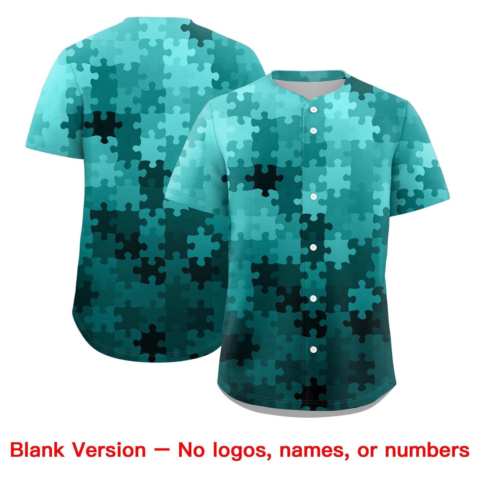 Custom White Aqua Puzzle Elements Baseball Jersey | Sublimation Printed & Stitched,Add Name and Numbern,Perfect for Teams | KXKSHOP