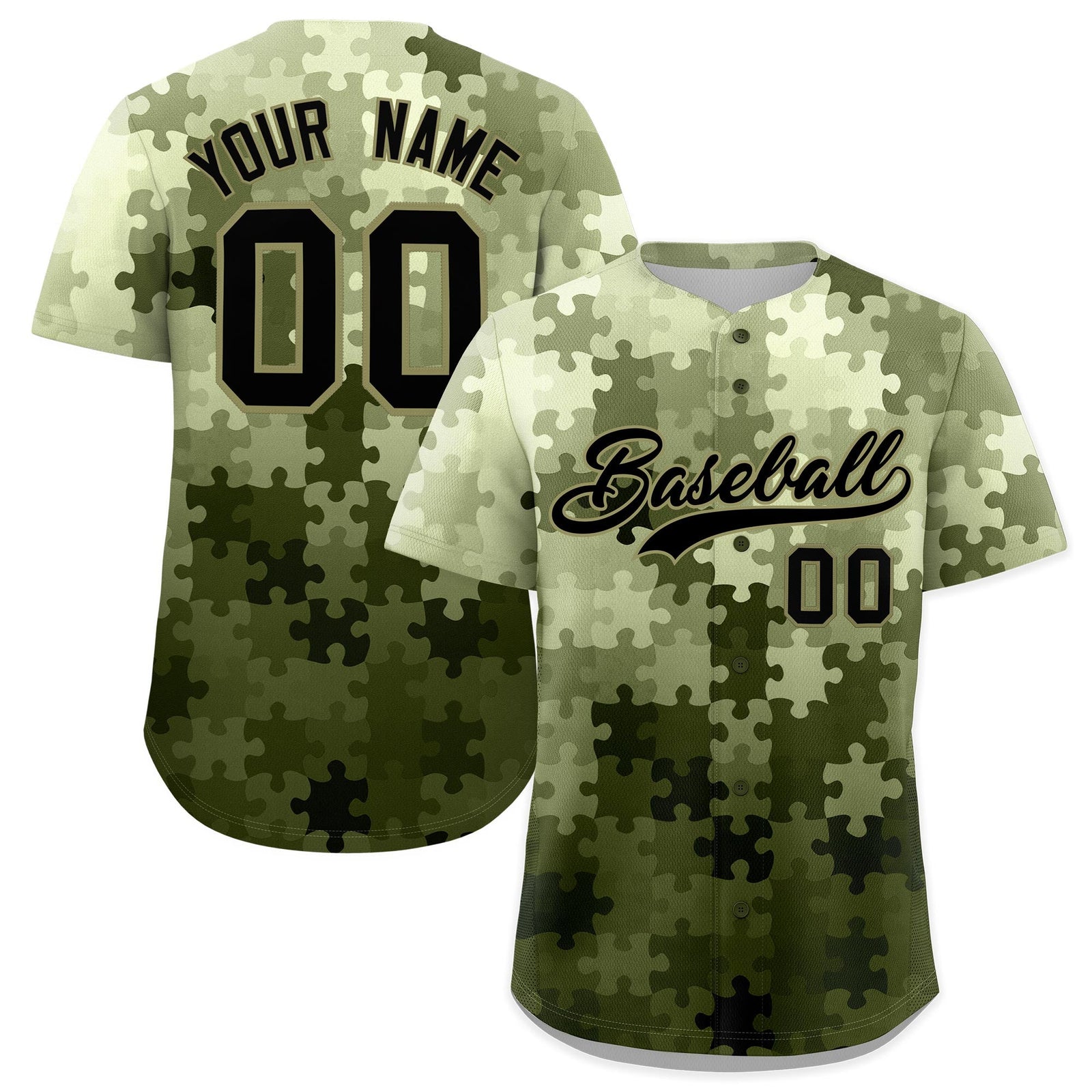 Custom Black Khaki Puzzle Elements Baseball Jersey | Sublimation Printed & Stitched,Add Name and Numbern,Perfect for Teams | KXKSHOP
