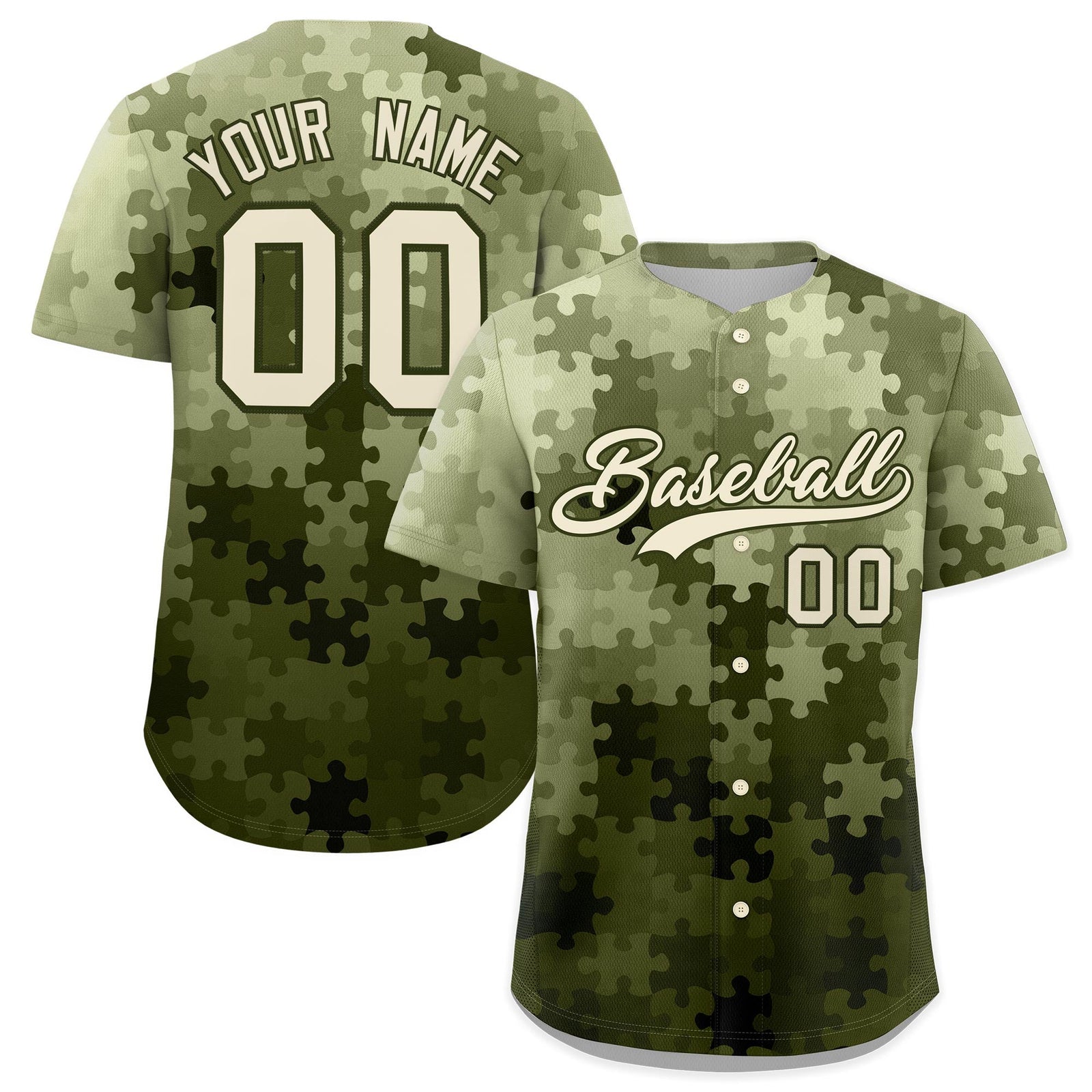 Custom Cream Olive Puzzle Elements Baseball Jersey | Sublimation Printed & Stitched,Add Name and Numbern,Perfect for Teams | KXKSHOP