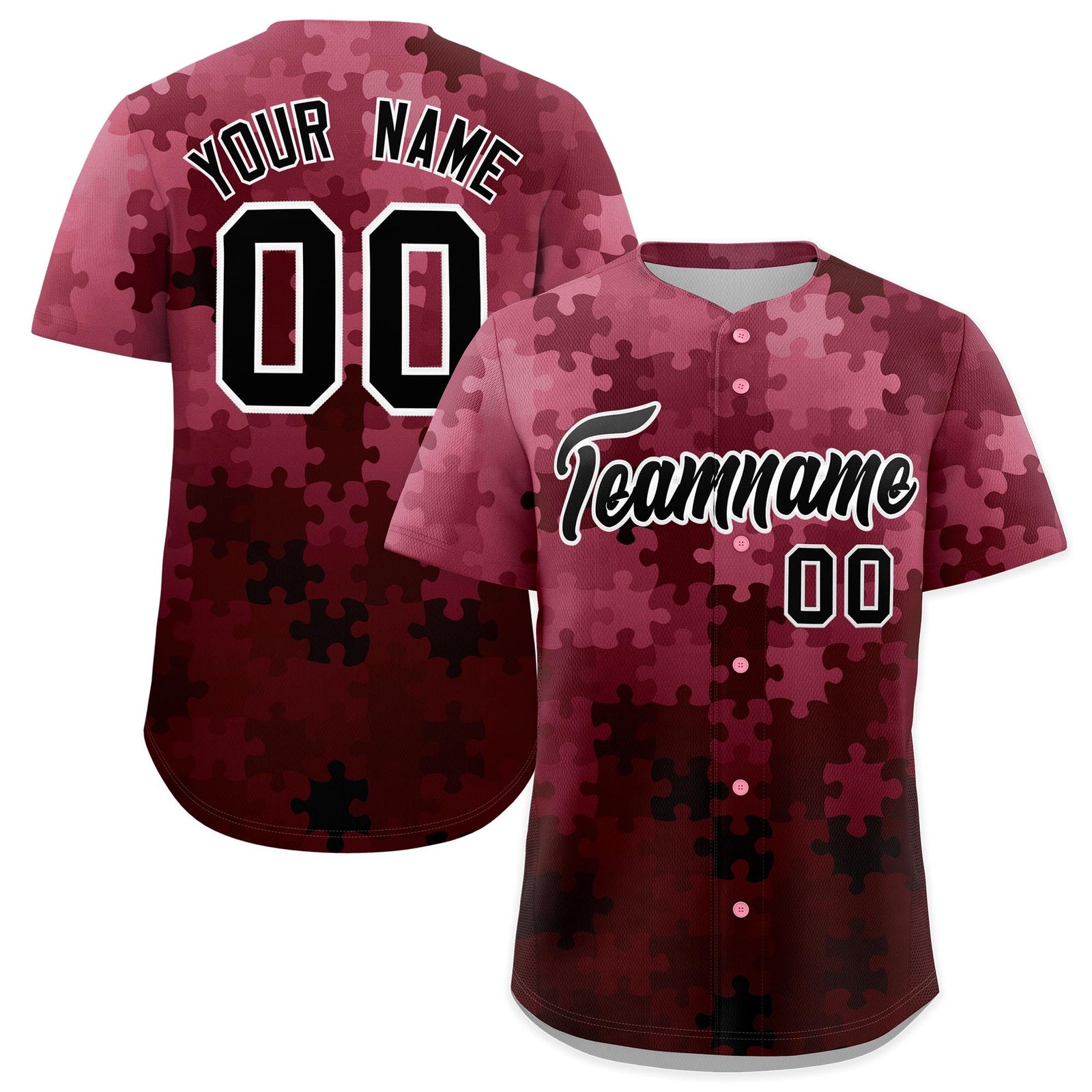 Custom White Black Puzzle Elements Baseball Jersey | Sublimation Printed & Stitched,Add Name and Numbern,Perfect for Teams | KXKSHOP