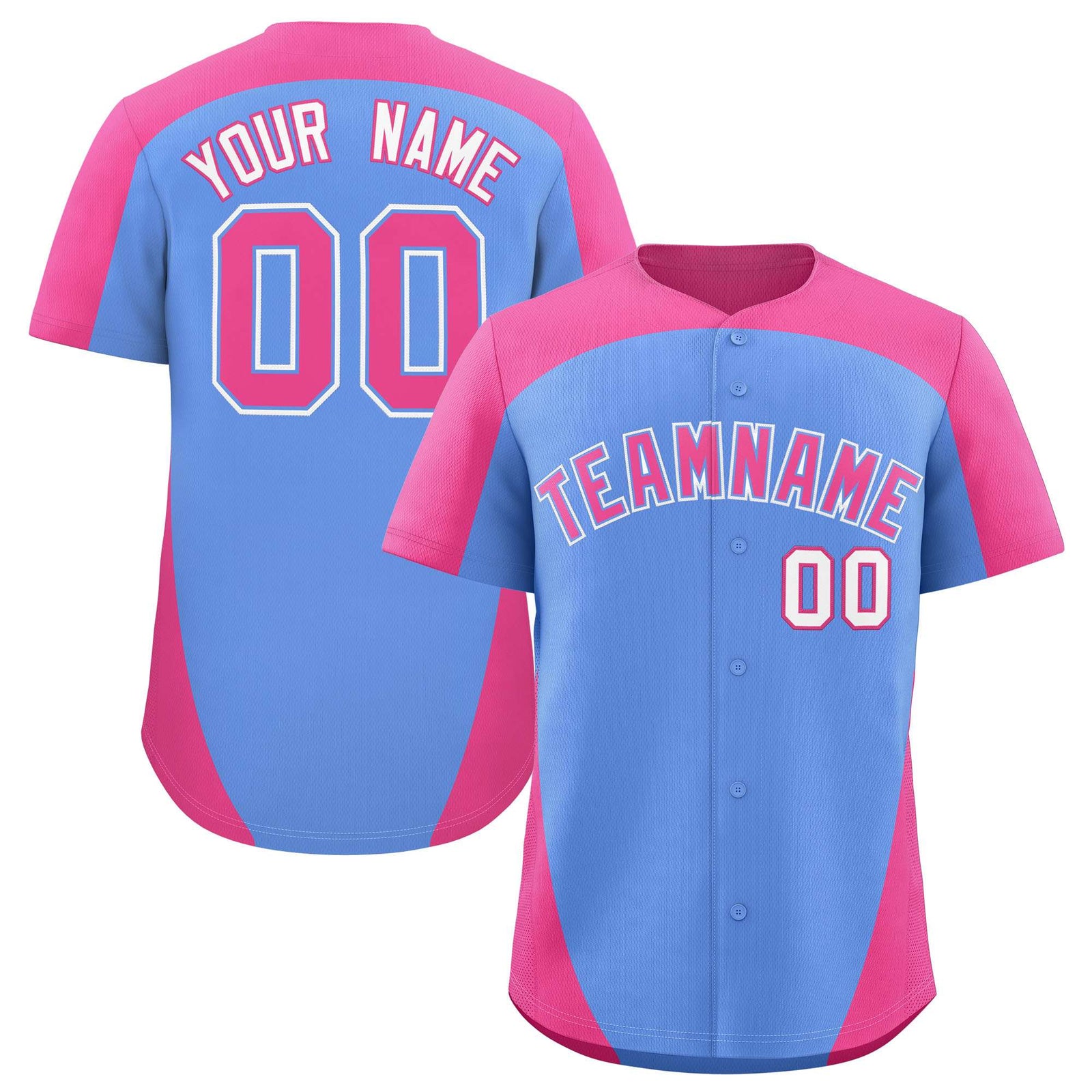 Custom Light Blue Pink Personalized Edge Color Block Authentic Baseball Jersey