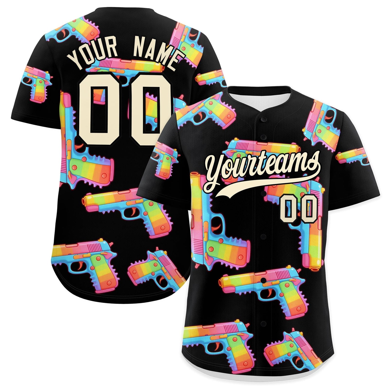 Custom Youth Baseball Jersey Black Cream Sugar-Coated Firepower Graffiti Pattern Street Style
