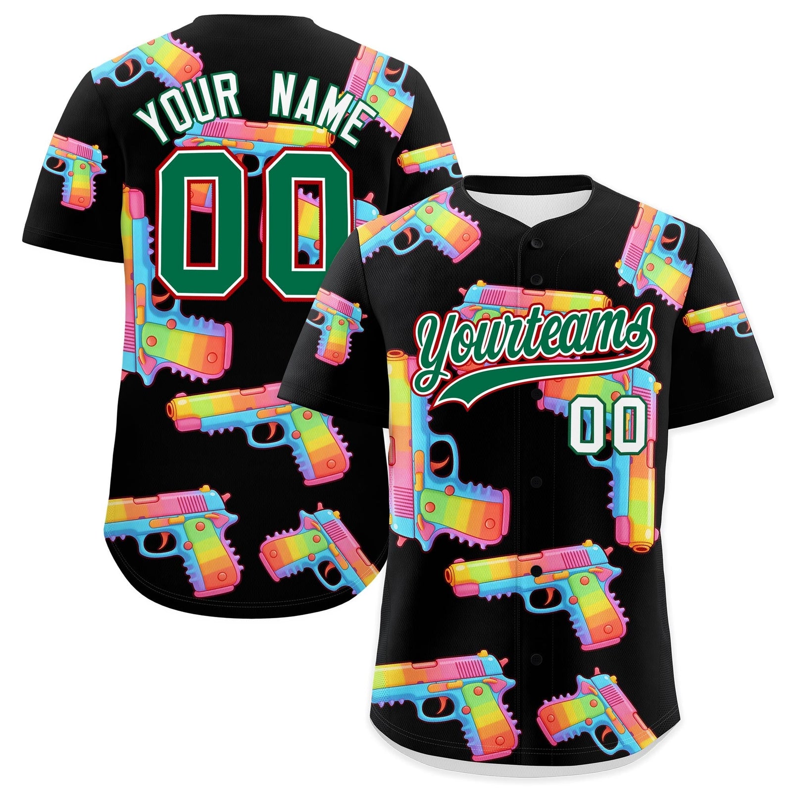 Custom Youth Baseball Jersey Black Kelly Green Sugar-Coated Firepower Graffiti Pattern Urban Fashion