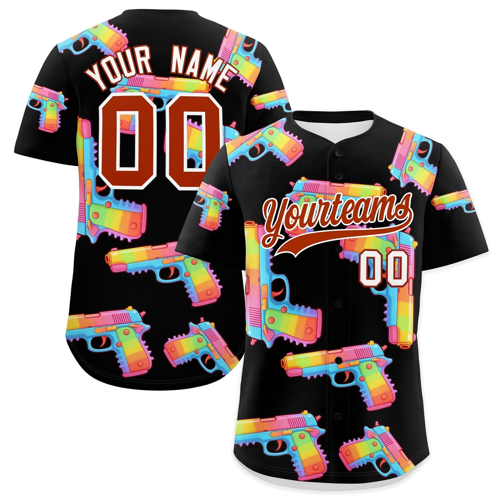 Custom Youth Baseball Jersey Black Dark Orange Sugar-Coated Firepower Graffiti Pattern Urban Fashion