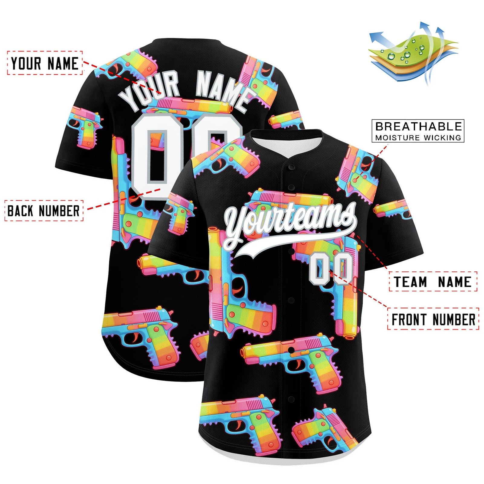 Custom Youth Baseball Jersey Black White Sugar-Coated Firepower Graffiti Pattern Hip-hop