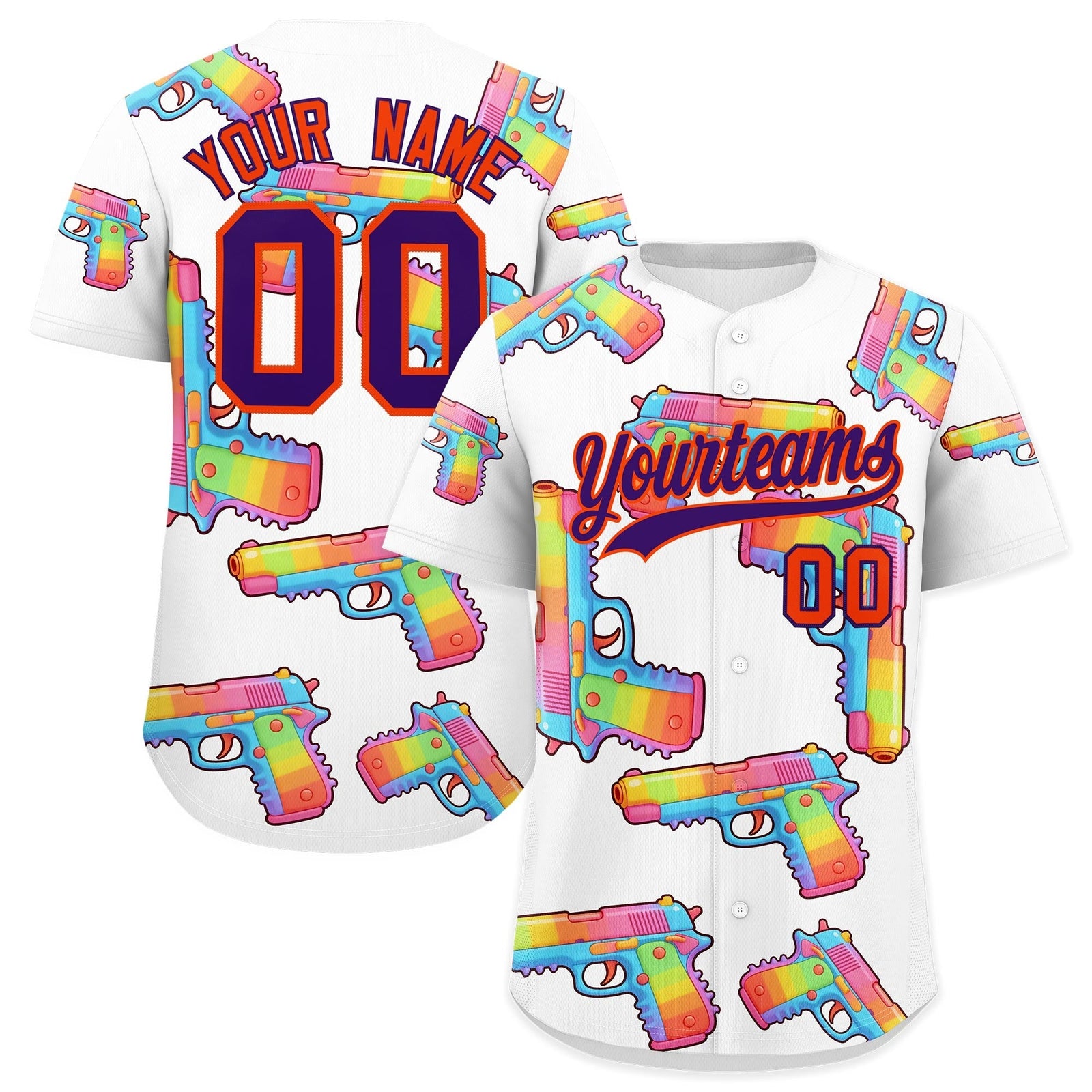 Custom Youth Baseball Jersey White Purple Sugar-Coated Firepower Graffiti Pattern Street Style