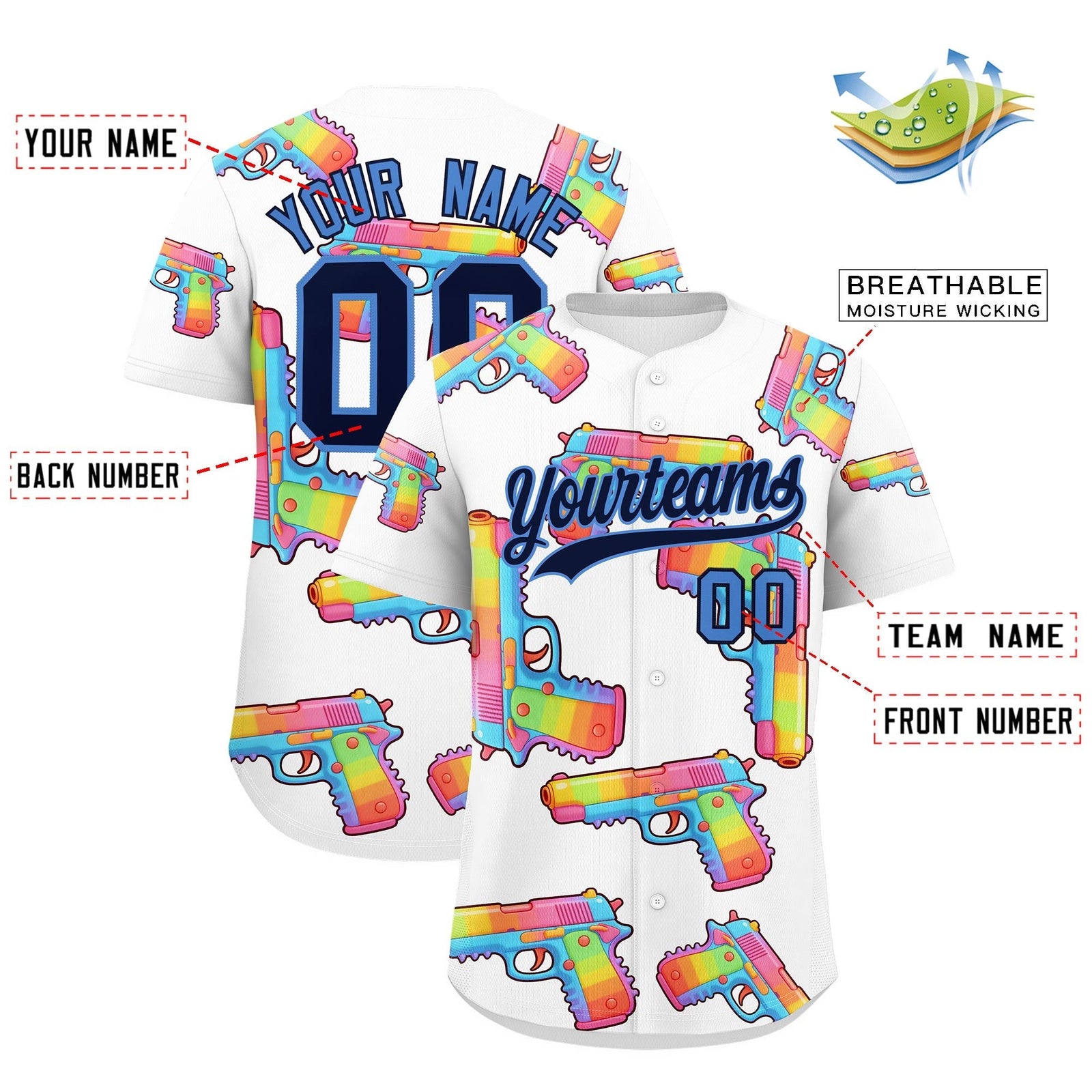 Custom Youth Baseball Jersey White Navy Sugar-Coated Firepower Graffiti Pattern Urban Fashion