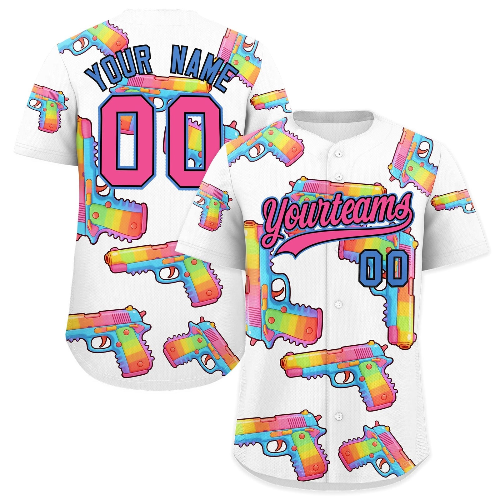 Custom Youth Baseball Jersey White Pink Sugar-Coated Firepower Graffiti Pattern Urban Fashion