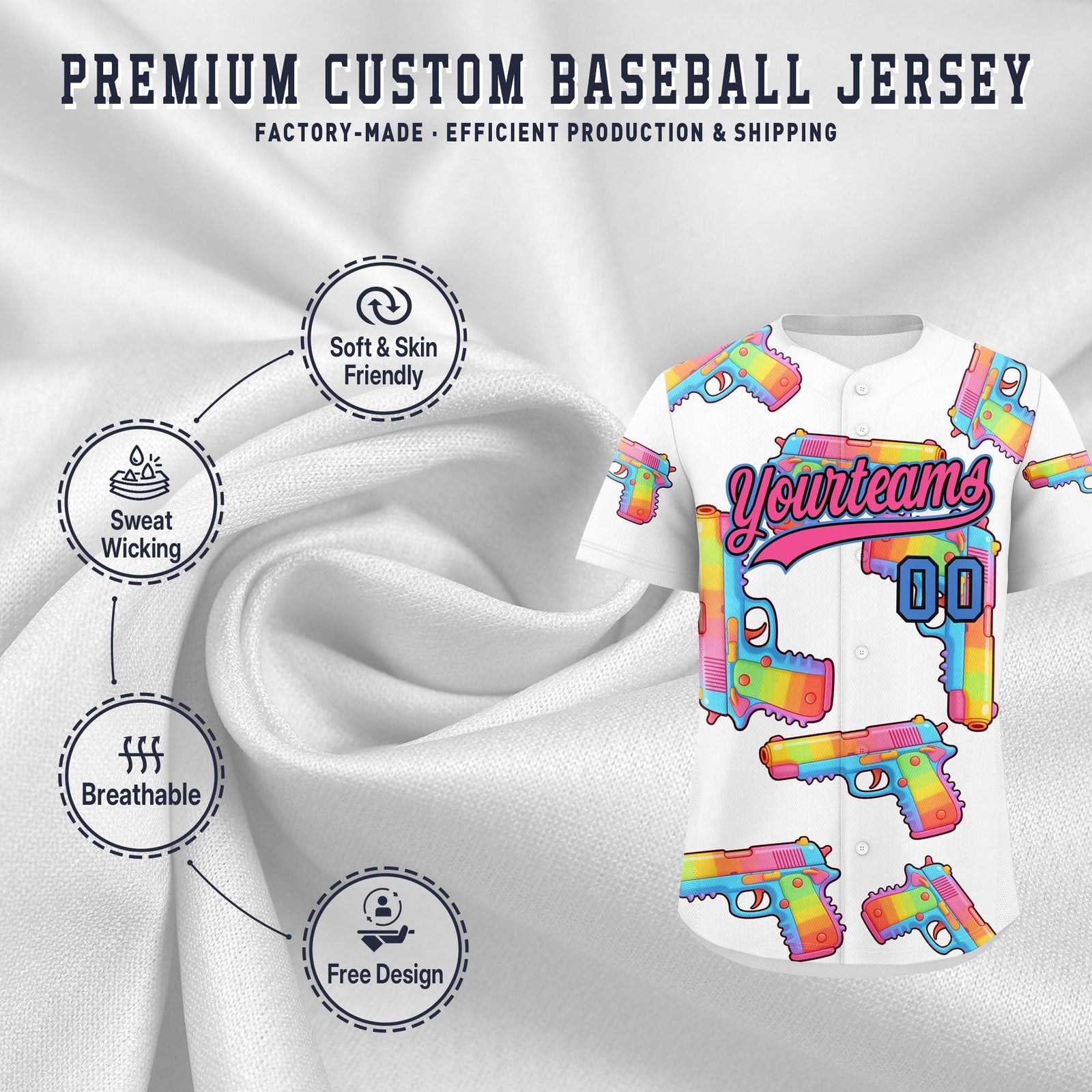 Custom Youth Baseball Jersey White Pink Sugar-Coated Firepower Graffiti Pattern Urban Fashion