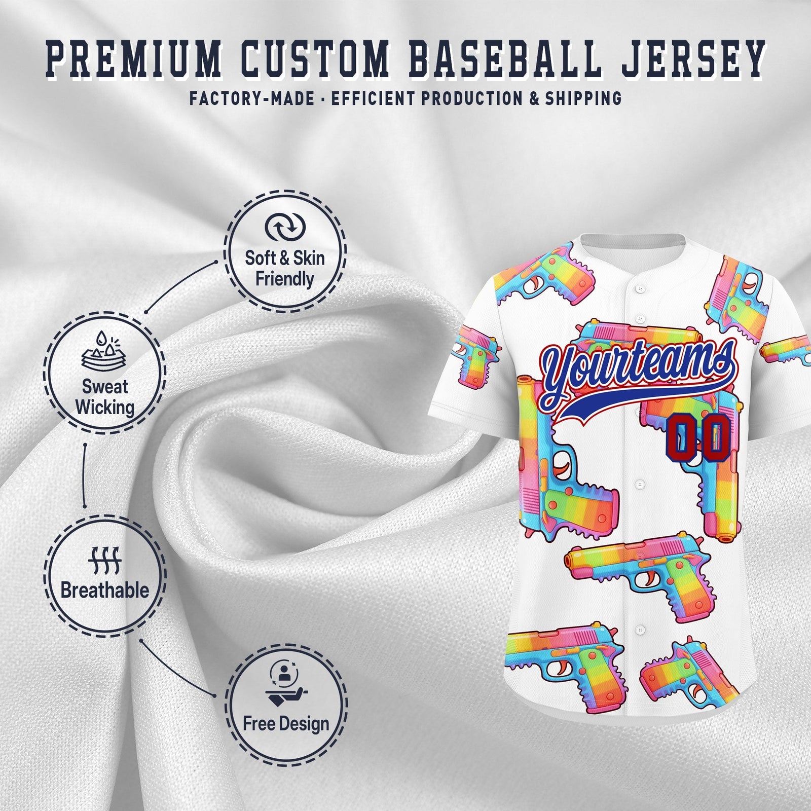 Custom Youth Baseball Jersey White Royal Blue Sugar-Coated Firepower Graffiti Pattern Hip-hop