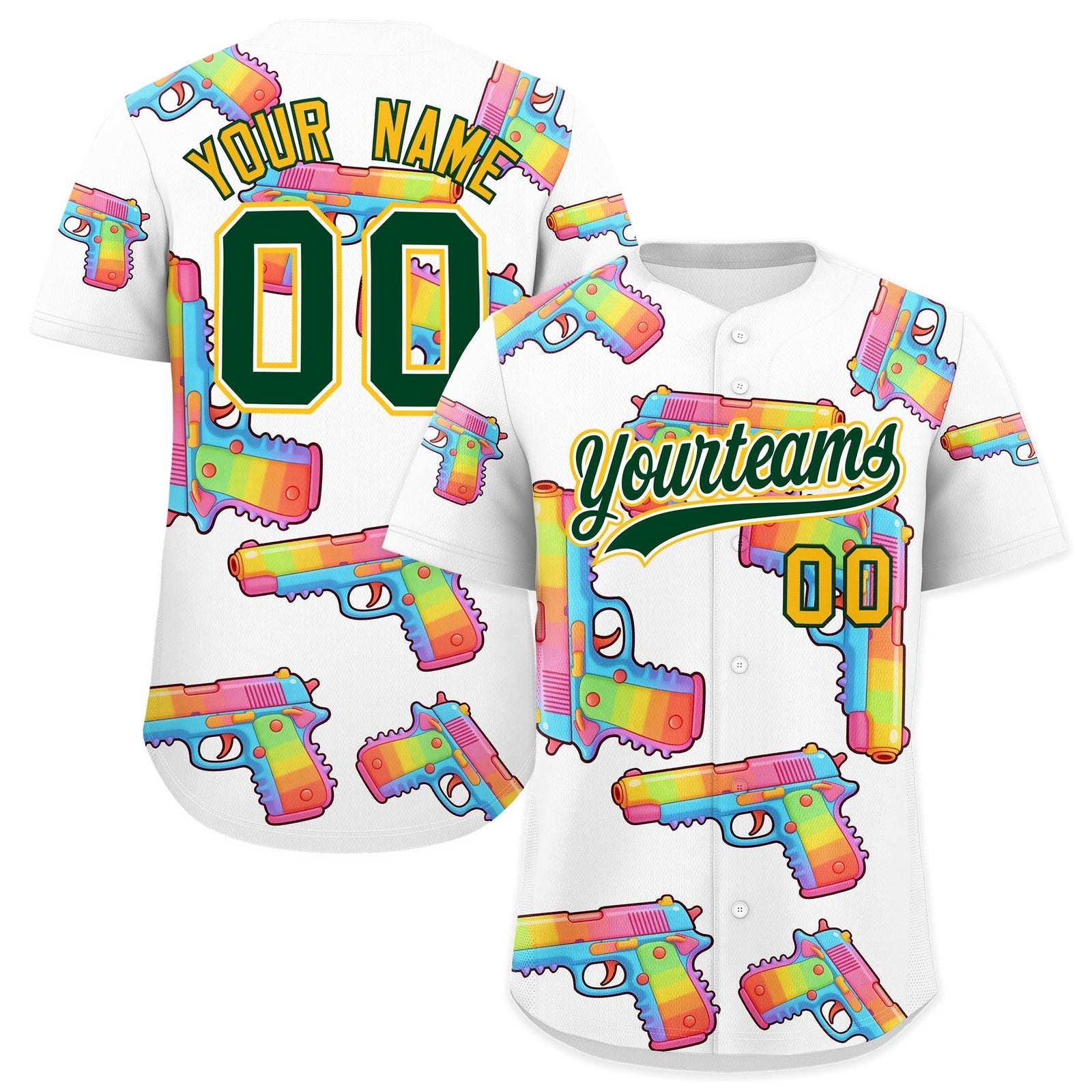 Custom Youth Baseball Jersey White Dark Green Sugar-Coated Firepower Graffiti Pattern Urban Fashion