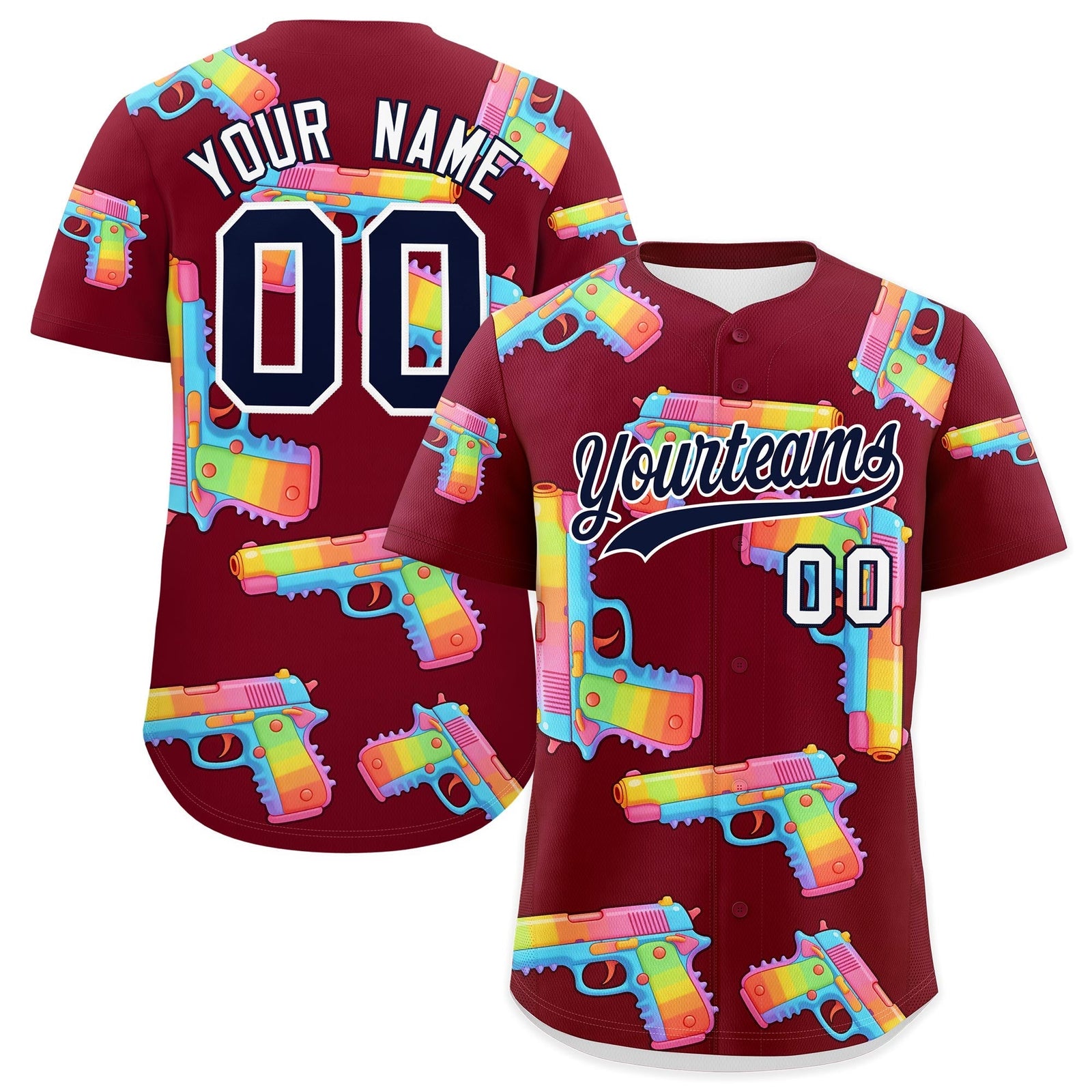 Custom Youth Baseball Jersey Crimson Navy Sugar-Coated Firepower Graffiti Pattern Street Style