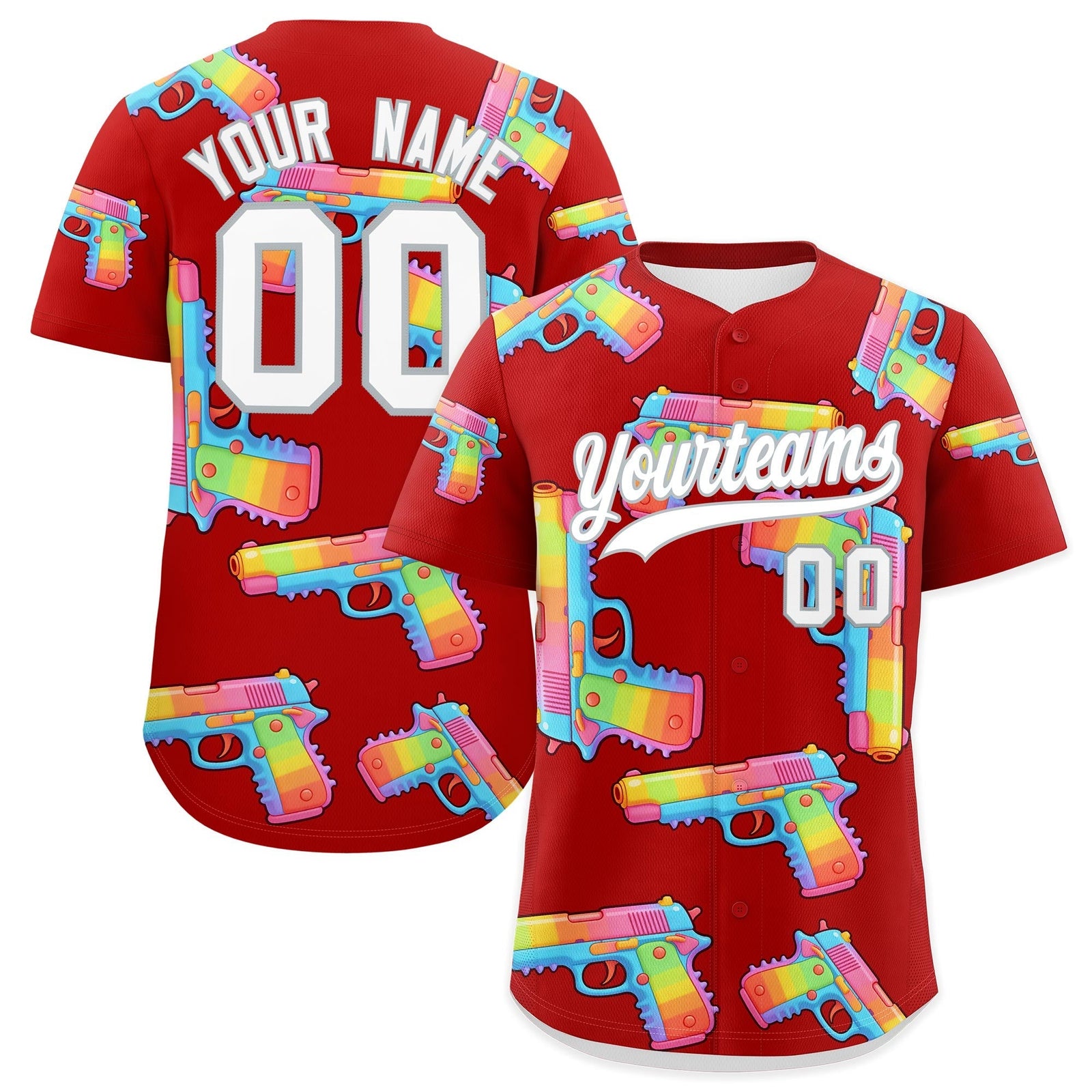 Custom Youth Baseball Jersey Red White Sugar-Coated Firepower Graffiti Pattern Urban Fashion