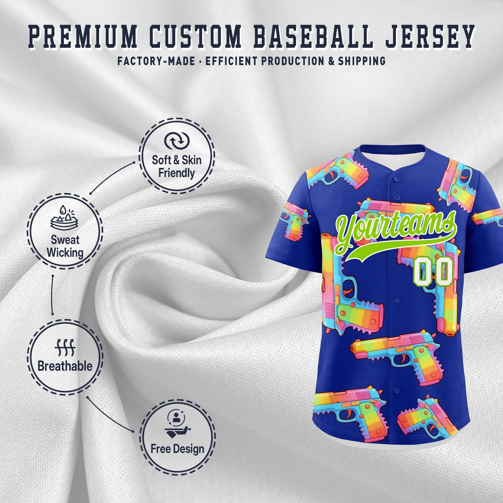 Custom Youth Baseball Jersey Royal Blue Neon Green Sugar-Coated Firepower Graffiti Pattern Hip-hop