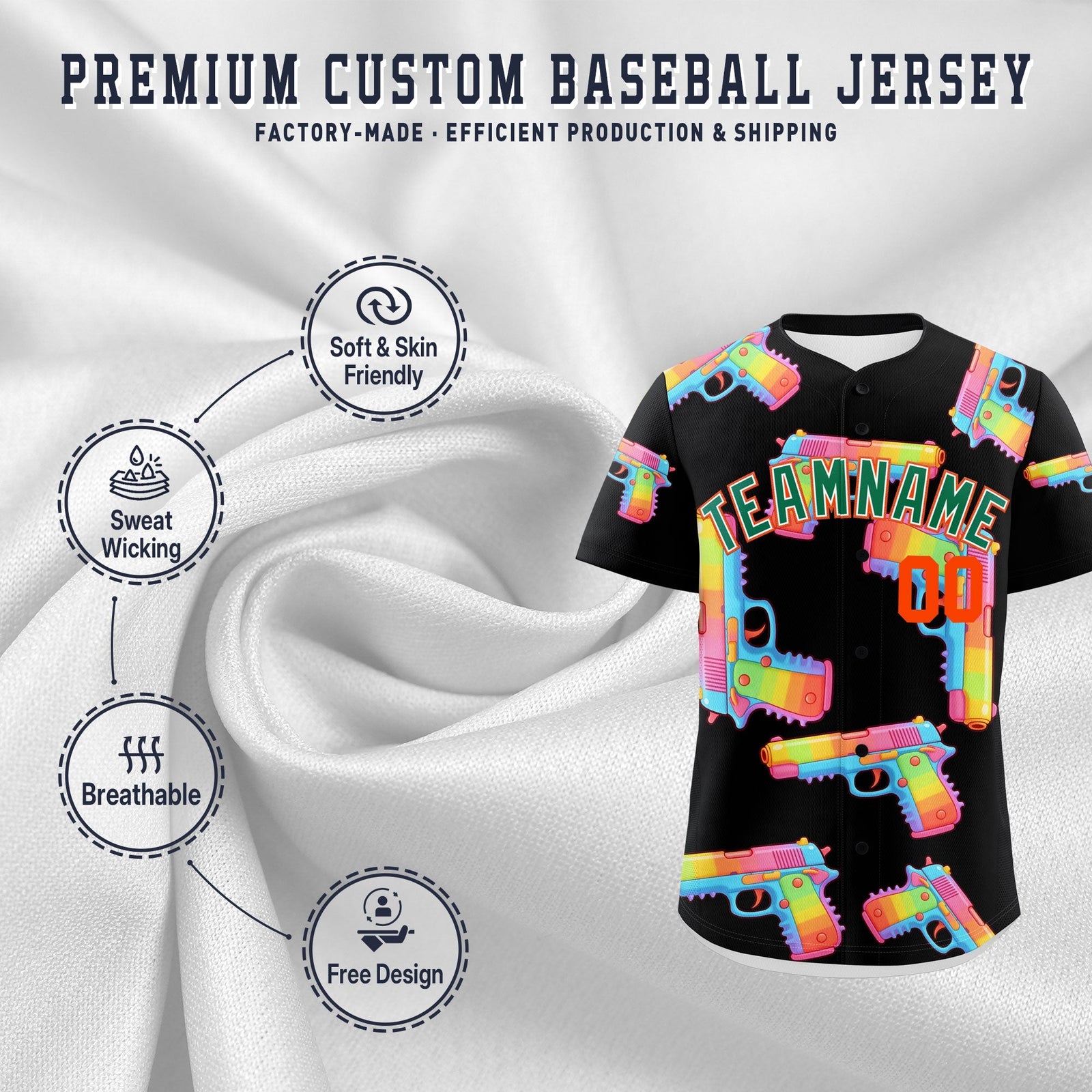 Custom Youth Baseball Jersey Black Kelly Green Sugar-Coated Firepower Graffiti Pattern Hip-hop