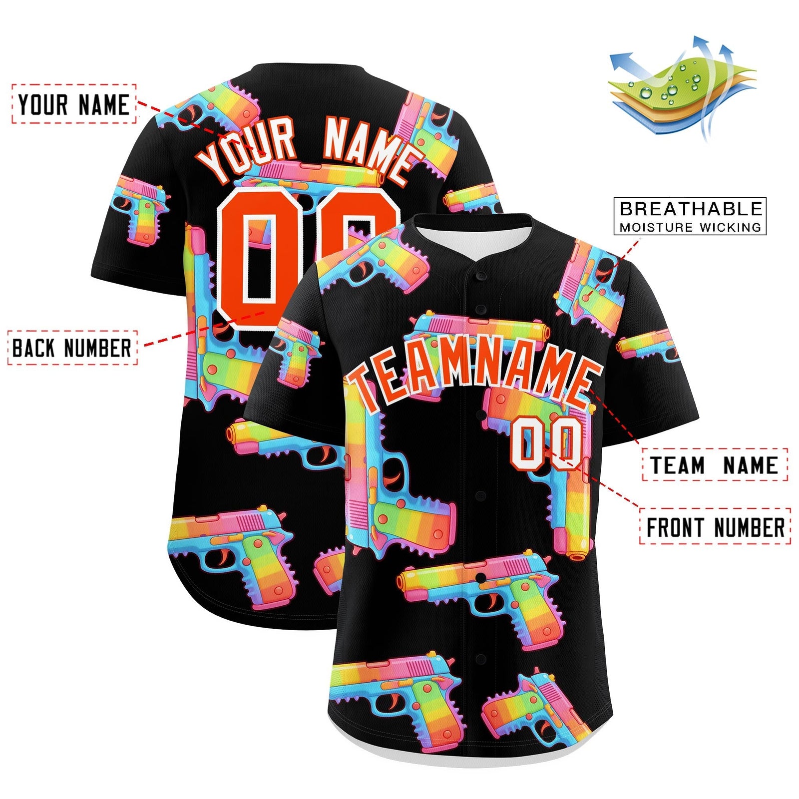 Custom Youth Baseball Jersey Black Orange Sugar-Coated Firepower Graffiti Pattern Urban Fashion