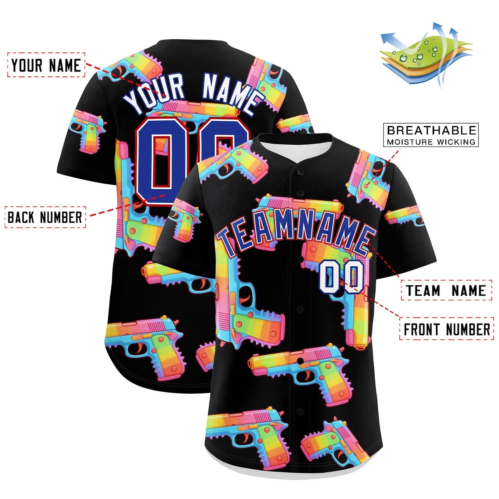Custom Youth Baseball Jersey Black Royal Blue Sugar-Coated Firepower Graffiti Pattern Street Style
