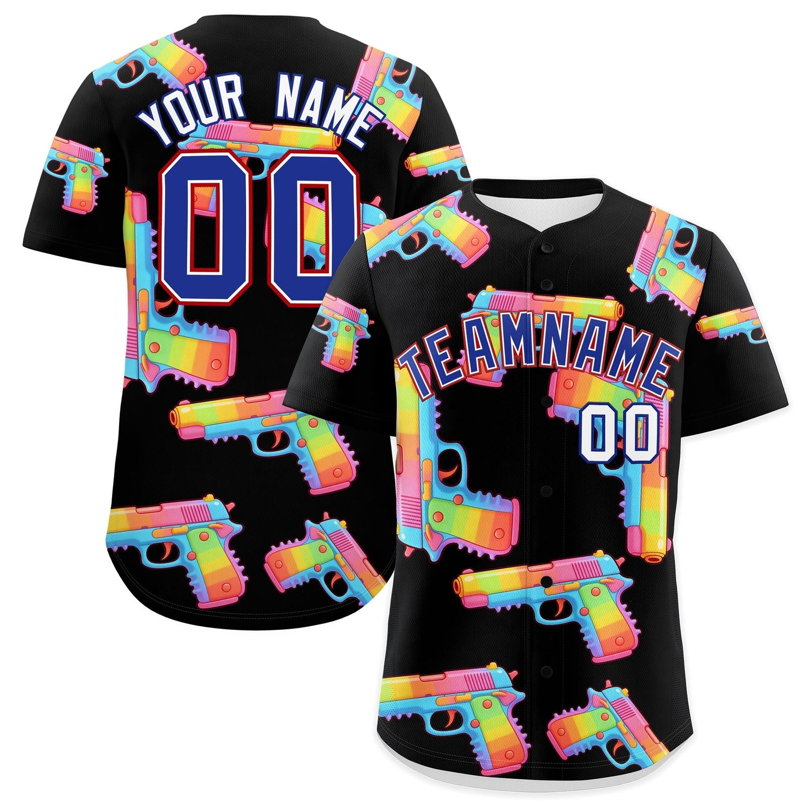 Custom Youth Baseball Jersey Black Royal Blue Sugar-Coated Firepower Graffiti Pattern Street Style