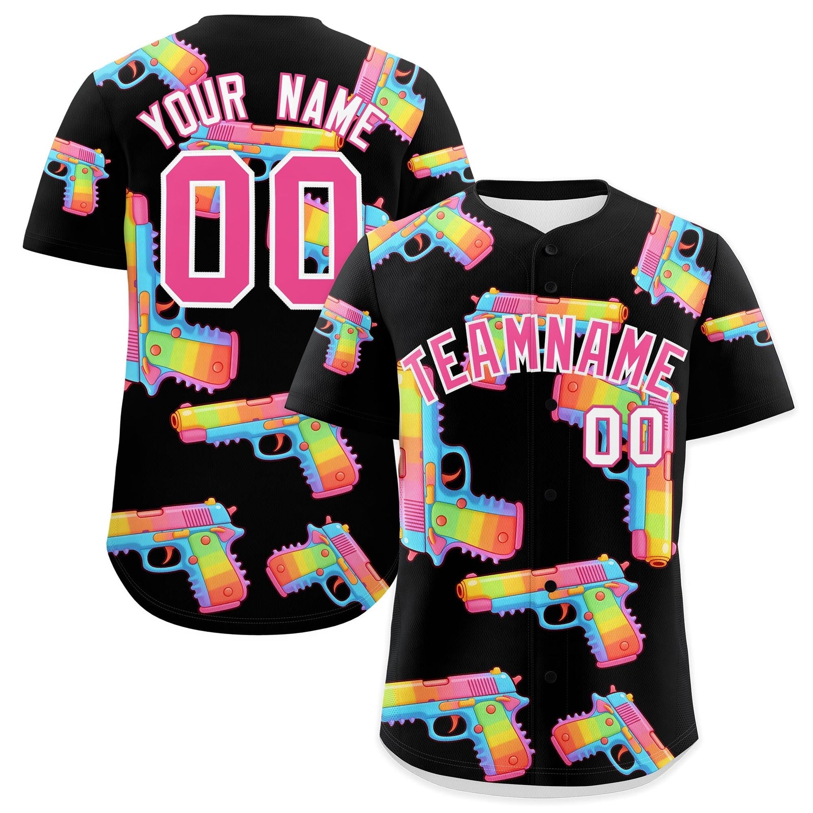 Custom Youth Baseball Jersey Black Pink Sugar-Coated Firepower Graffiti Pattern Hip-hop