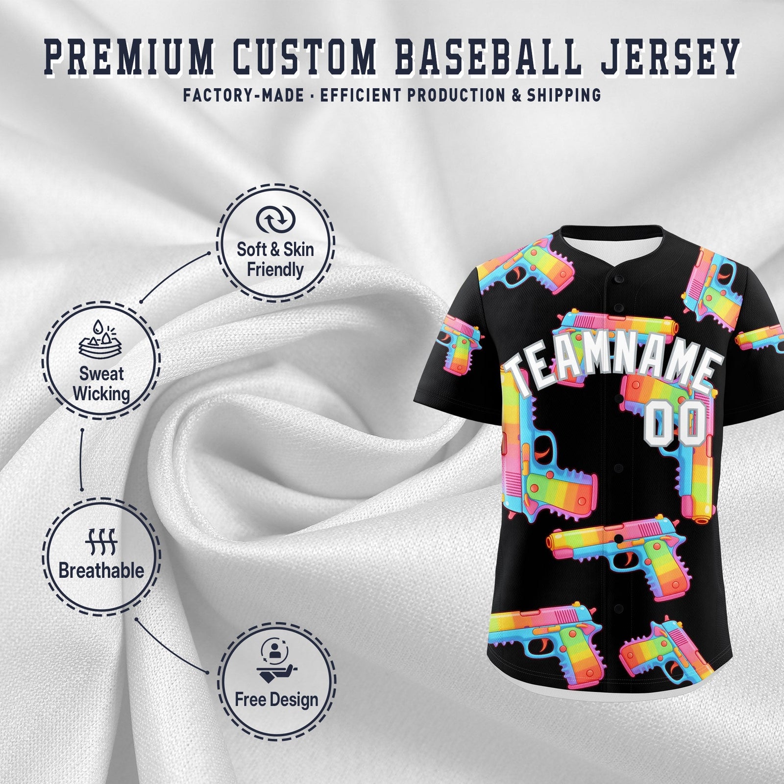 Custom Youth Baseball Jersey Black White Sugar-Coated Firepower Graffiti Pattern Hip-hop