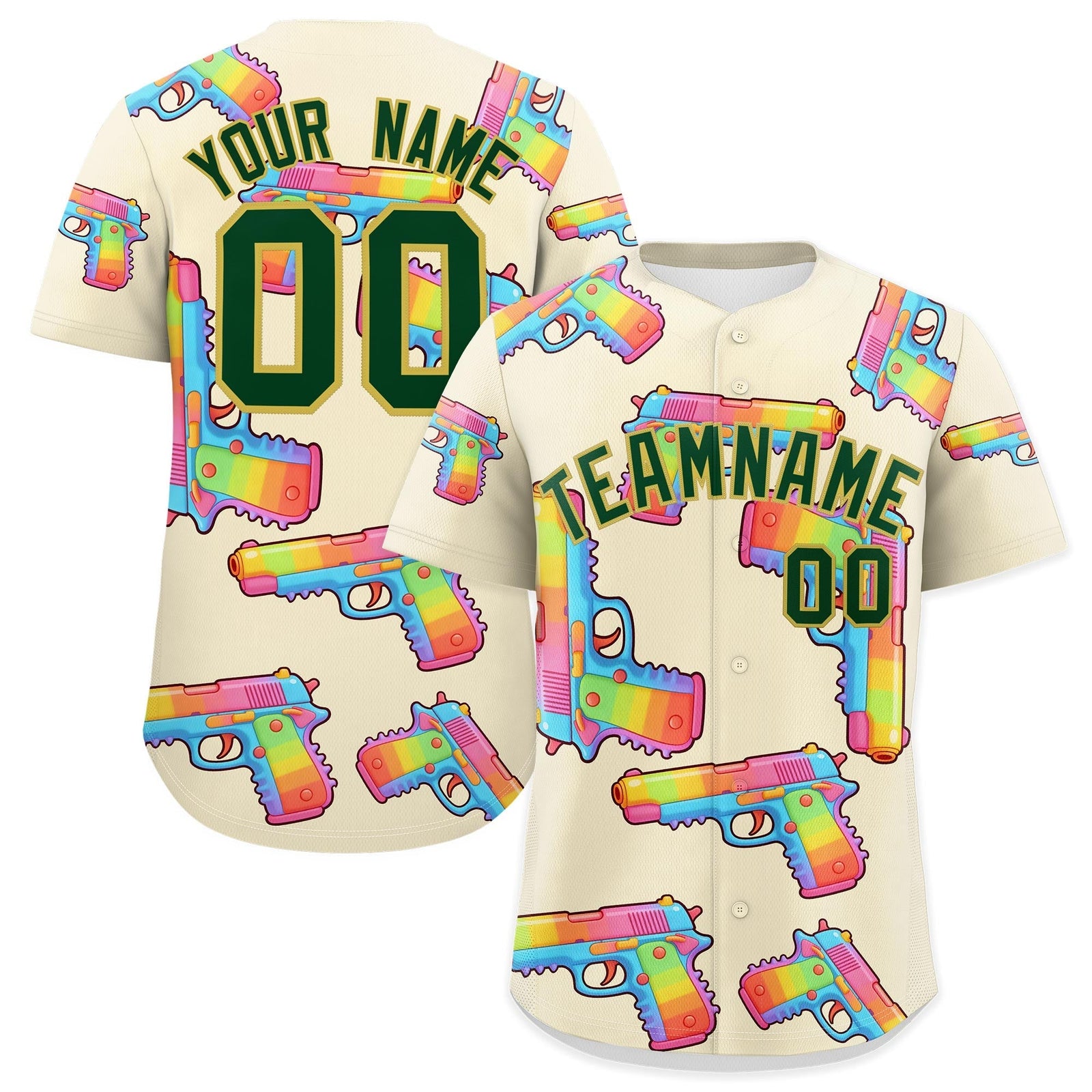 Custom Youth Baseball Jersey Cream Dark Green Sugar-Coated Firepower Graffiti Pattern Urban Fashion