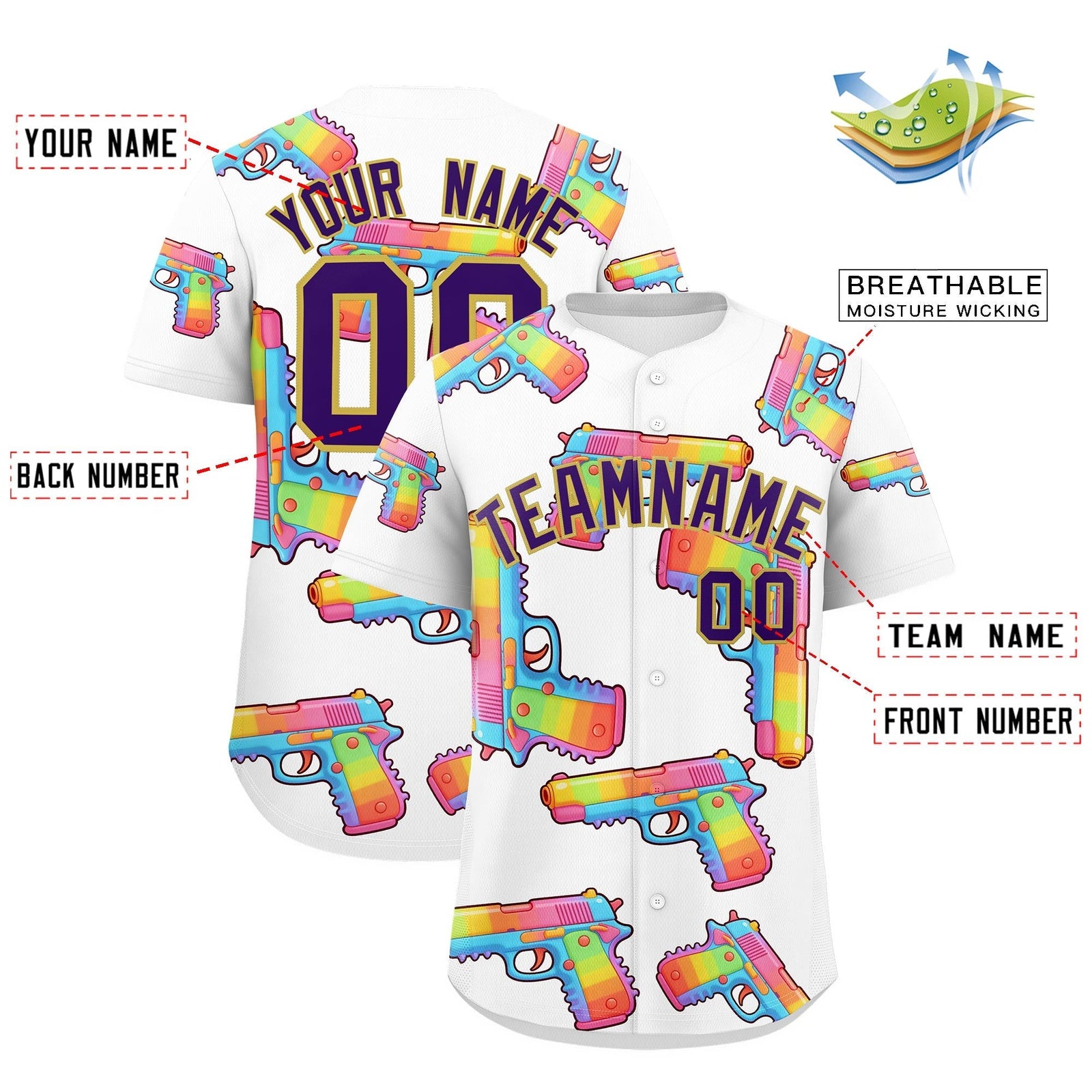 Custom Youth Baseball Jersey White Purple Sugar-Coated Firepower Graffiti Pattern Street Style