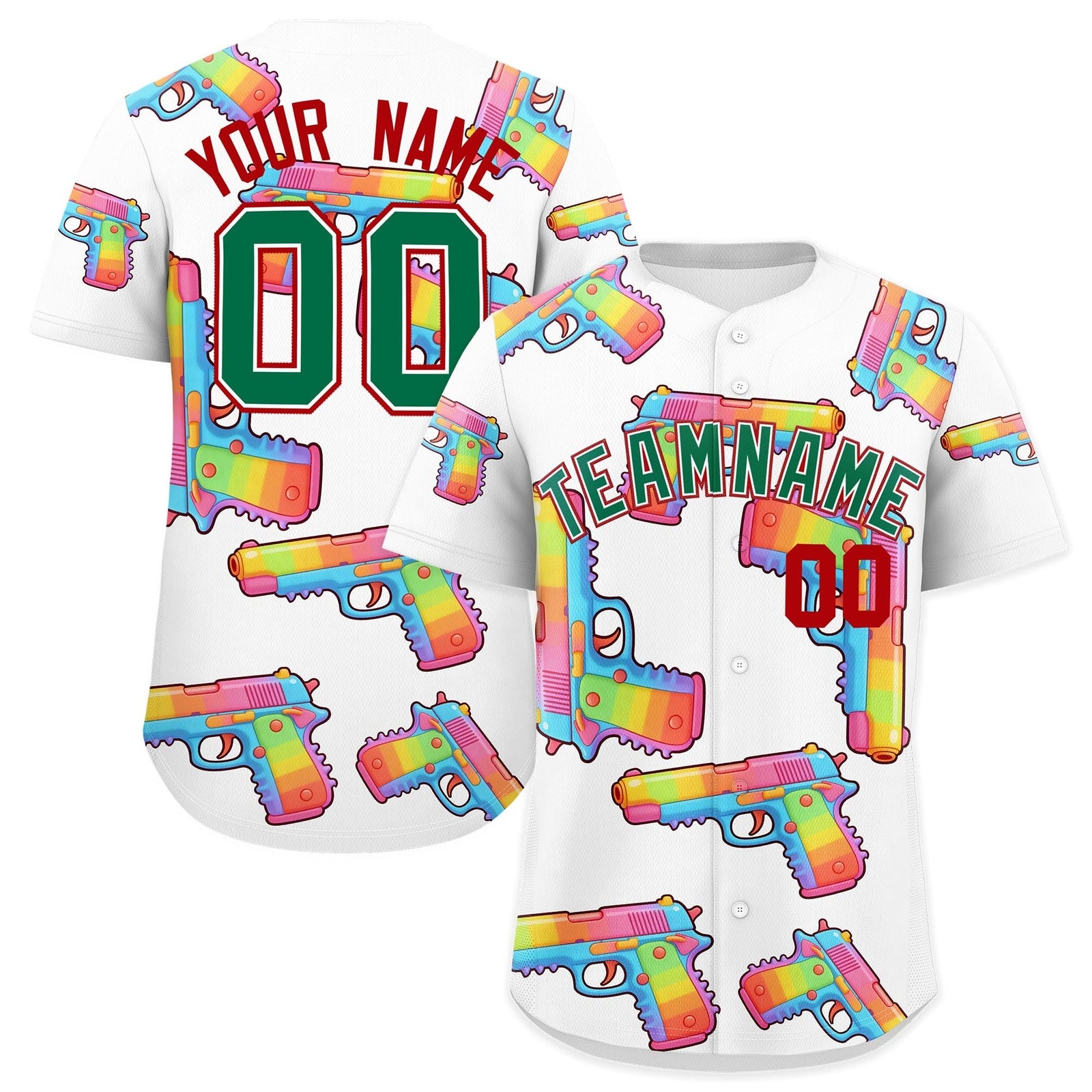 Custom Youth Baseball Jersey White Kelly Green Sugar-Coated Firepower Graffiti Pattern Hip-hop