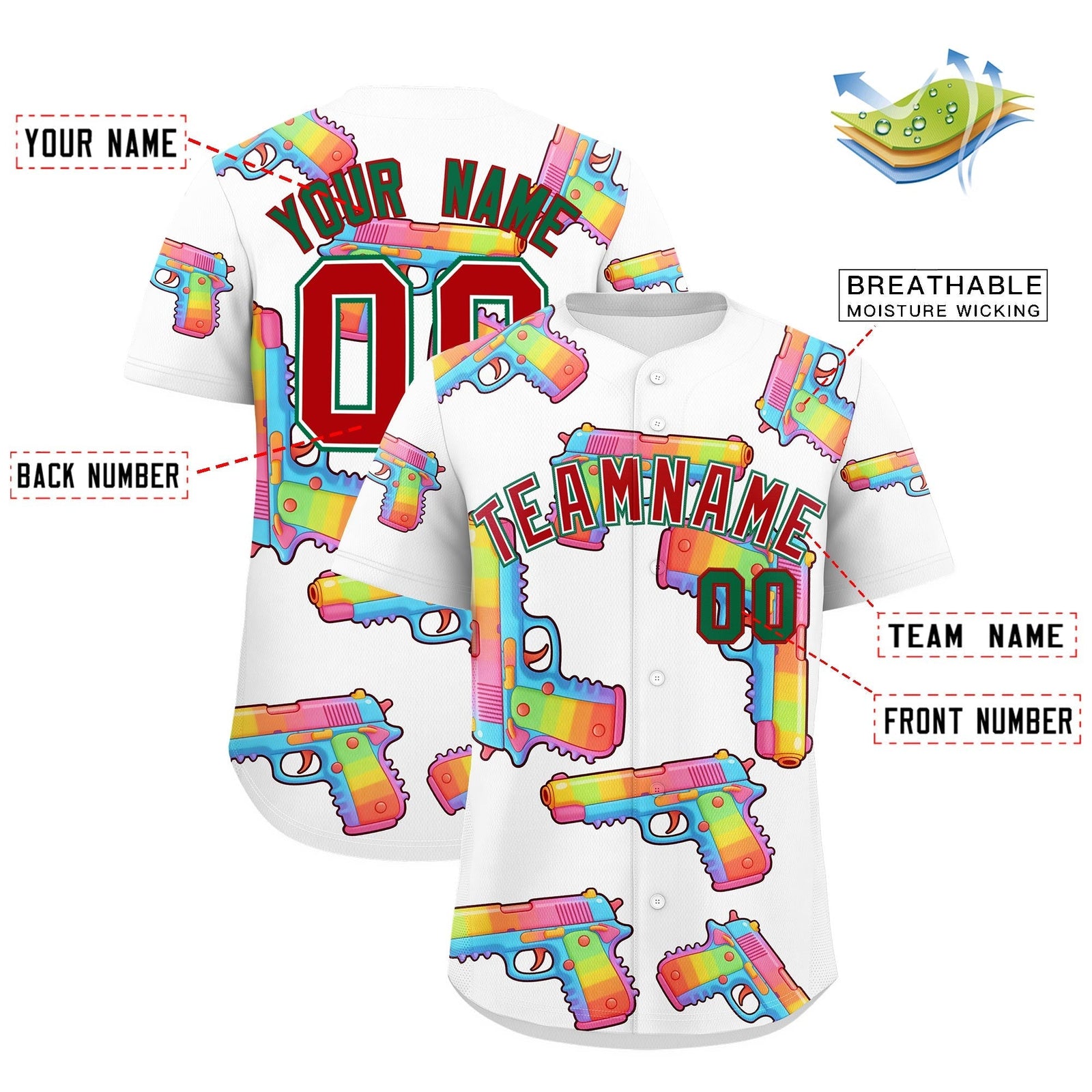 Custom Youth Baseball Jersey White Red Sugar-Coated Firepower Graffiti Pattern Street Style
