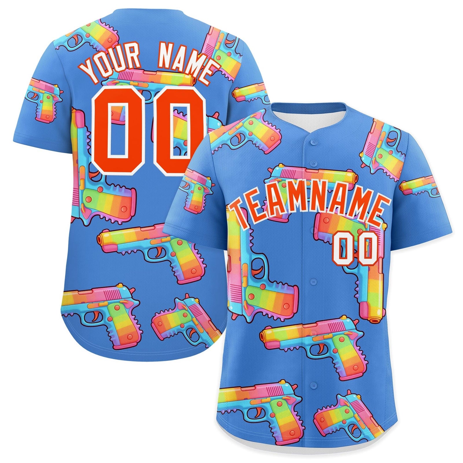Custom Youth Baseball Jersey Powder Blue Orange Sugar-Coated Firepower Graffiti Pattern Hip-hop