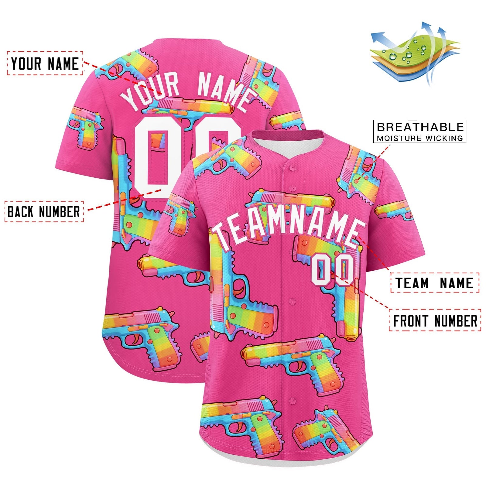 Custom Youth Baseball Jersey Pink White Sugar-Coated Firepower Graffiti Pattern Urban Fashion